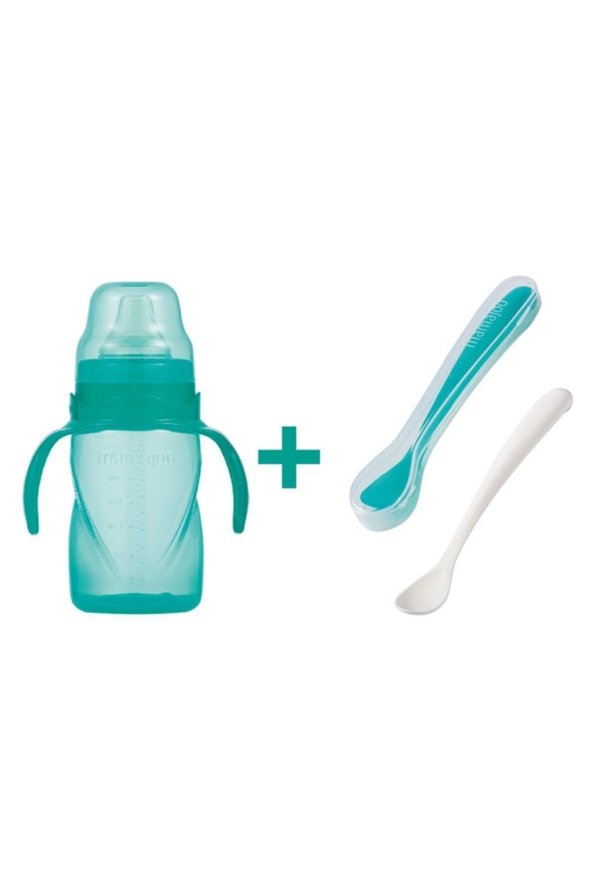 Mamajoo Kulplu Eğitici Bardak 270 Ml & Ikili Beslenme Kaşığı / Yeşil