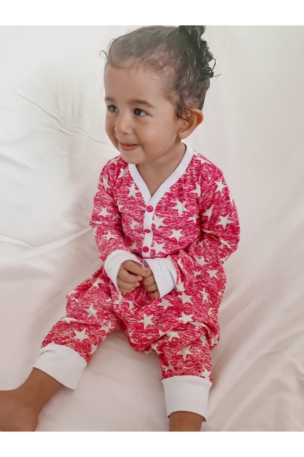 GÖKÇECİK TEKSTİL Tulum Pijama Fuşya Yıldızlı