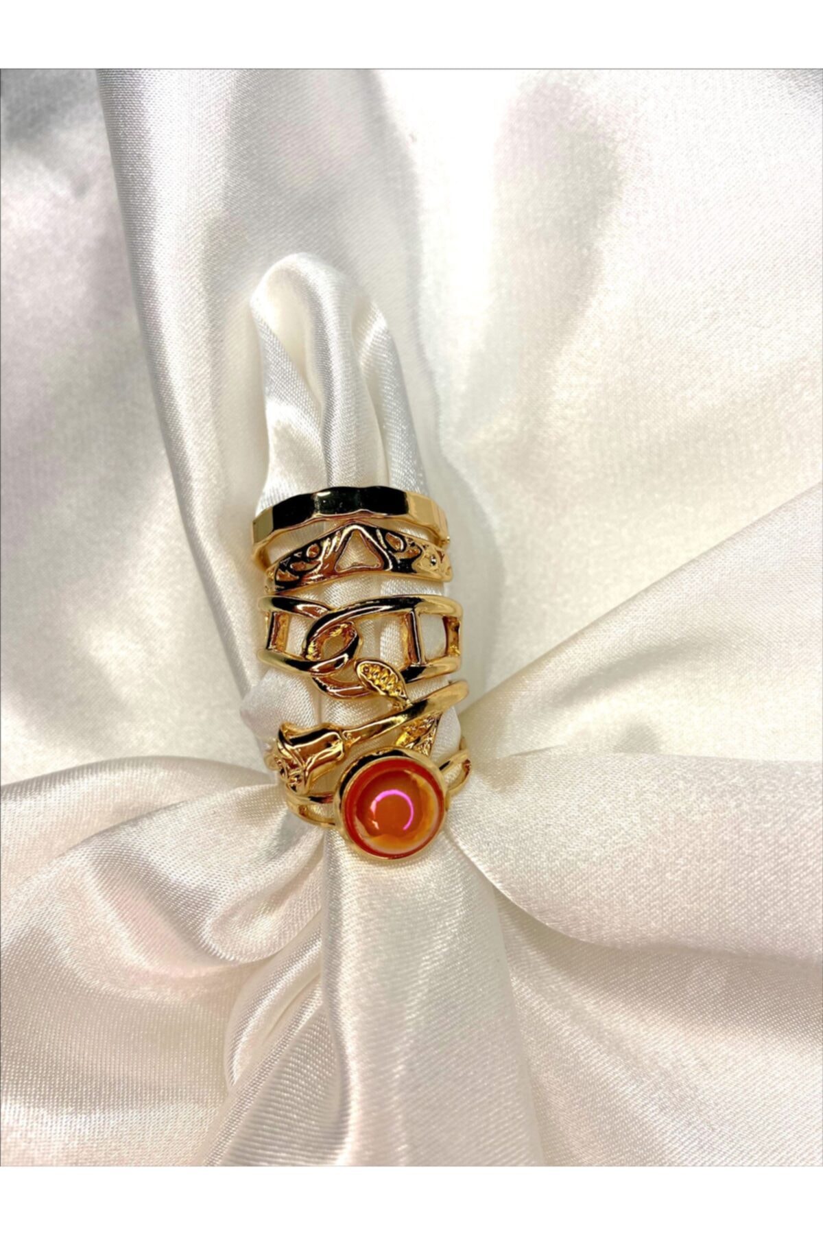 SINE ACCESSORY 5 'li Gold Turuncu Çelik Yüzük Seti