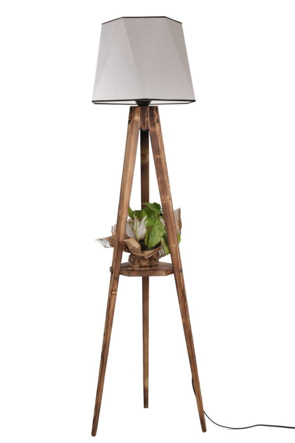 Hiper Yayın Hiper Sehbalı Tripod Lambader Yanık Altıgen Açık Hasır Gri Abajurlu 8283-14