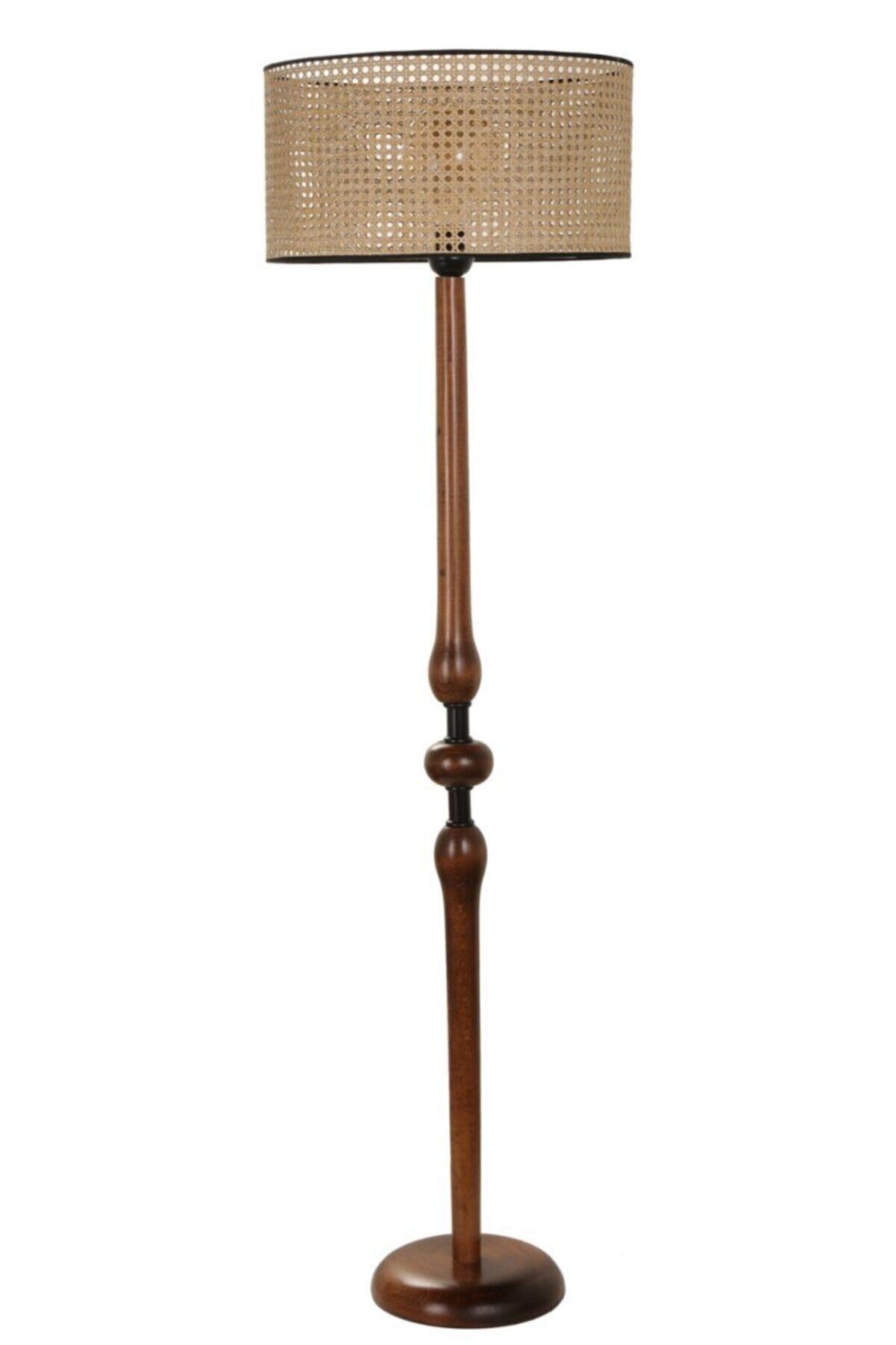 Hiper Yayın Hiper Mayıs Ceviz Lambader Silindir Rattan Abajurlu 8416-8