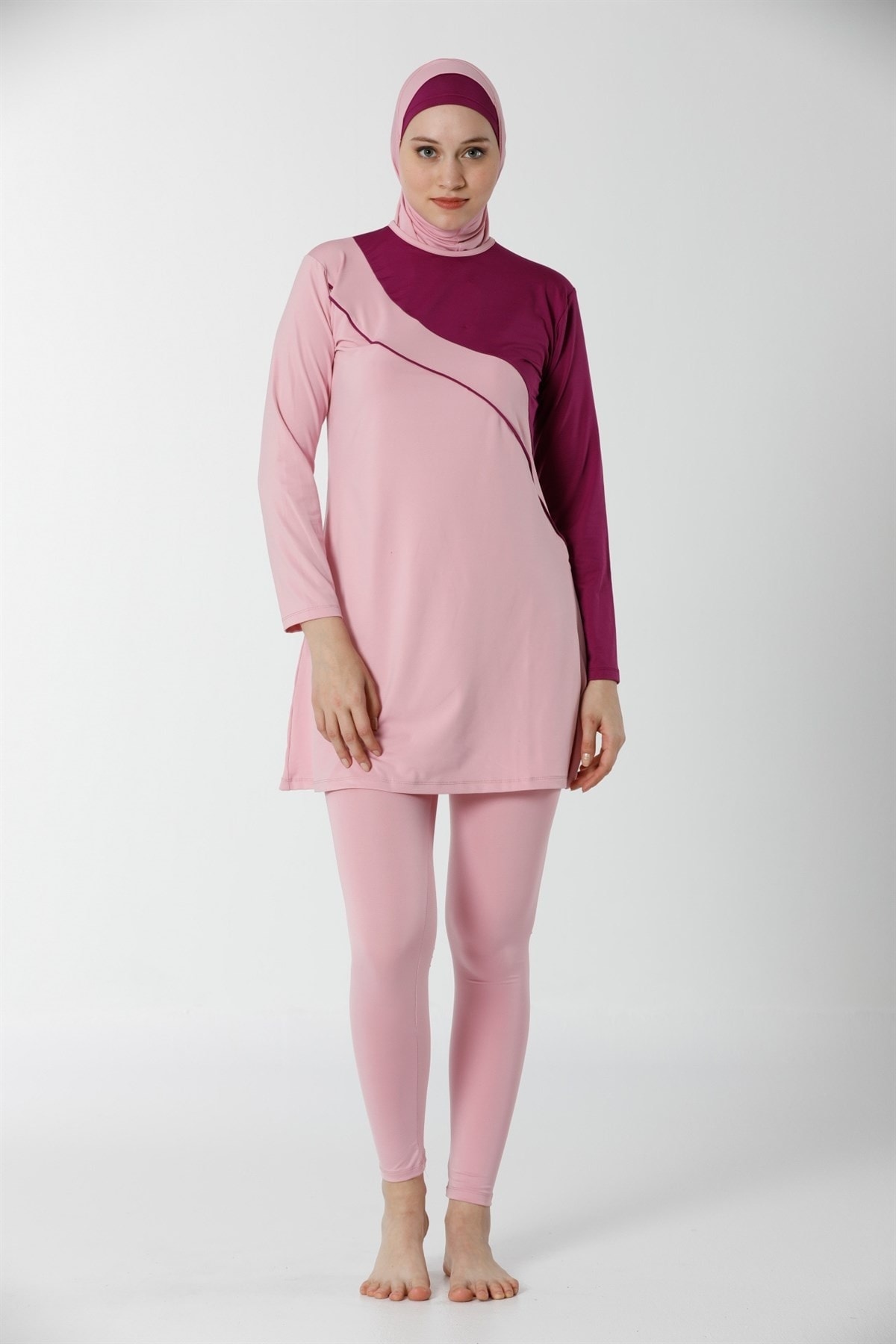 DREAM VEGA Moda Çizgi Tam Kapalı Taytlı Likralı Tesettür Mayo 28104