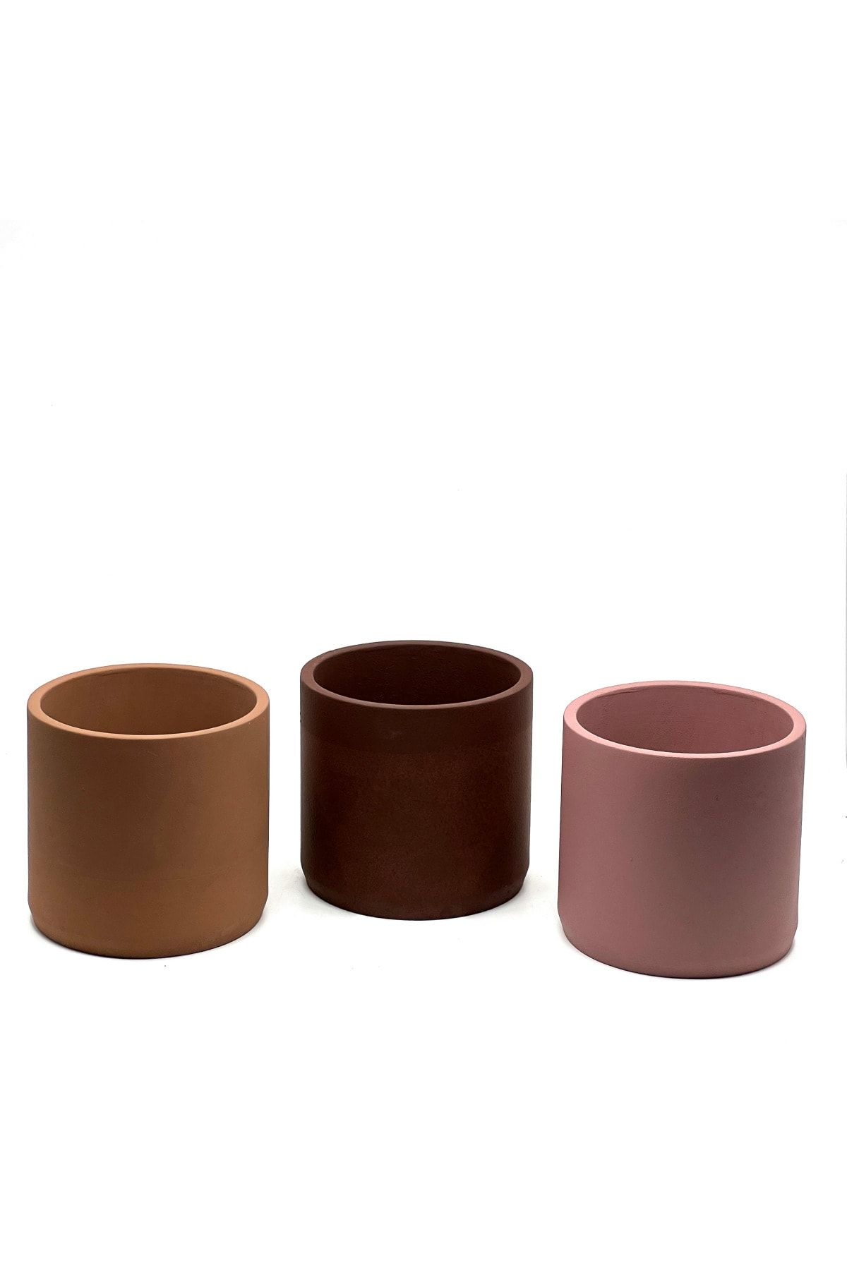thebouqet Fırınlanmış Beton Saksı Büyük Boy Silindir Üçlü Set