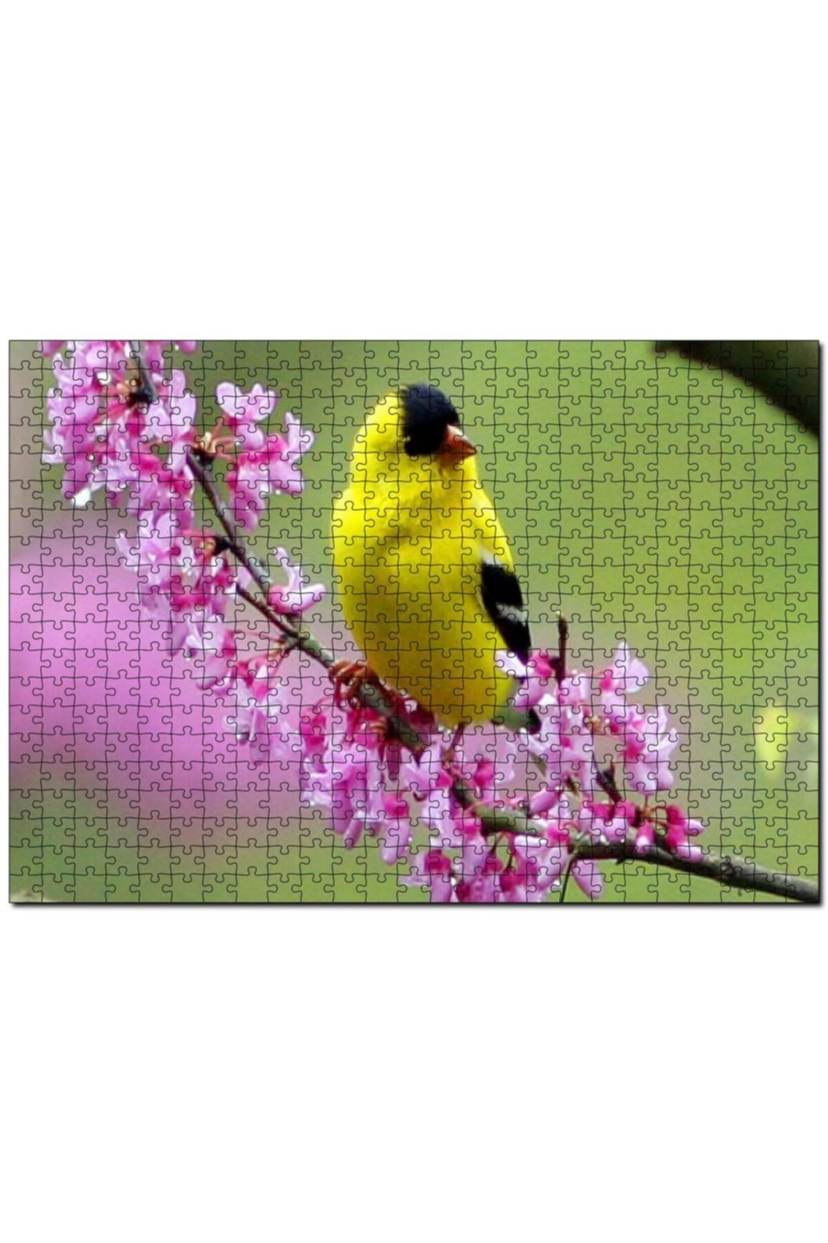 Cakapuzzle Pembe Çiçekli Dalda Sarı Siyah Kuş 1000 Parça Puzzle Yapboz Mdf(ahşap)