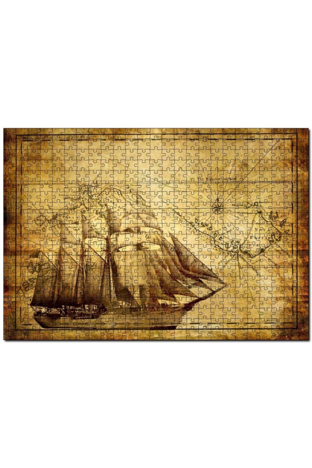 Cakapuzzle Eski Harita Üzerinde Yelkenli Gemi 1000 Parça Puzzle Yapboz Mdf(ahşap)