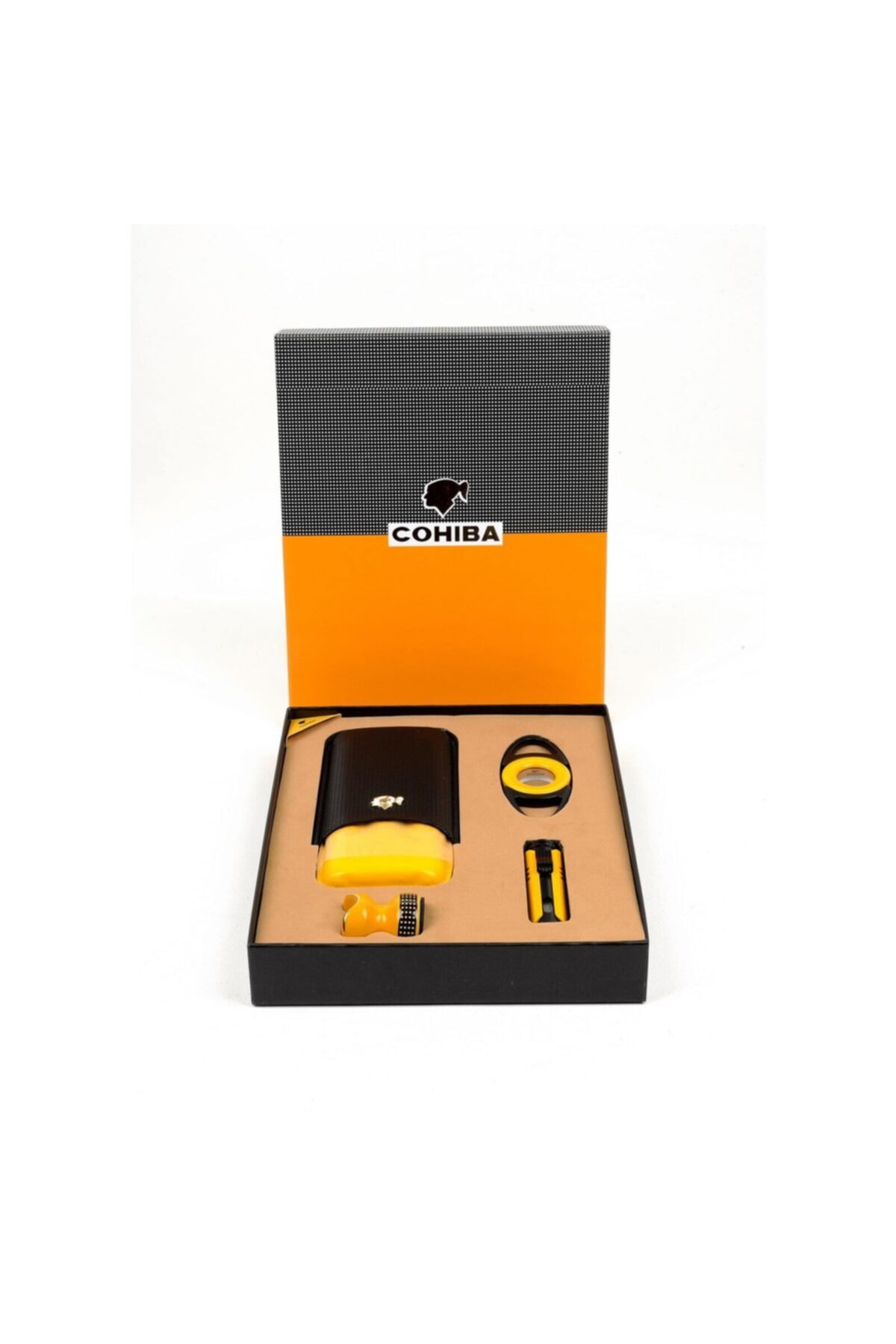 blackboss Cohiba Sarı Puro Kılıflı, Makaslı, Ayaklıklı Ve Çakmaklı 4 Lü Puro Seti