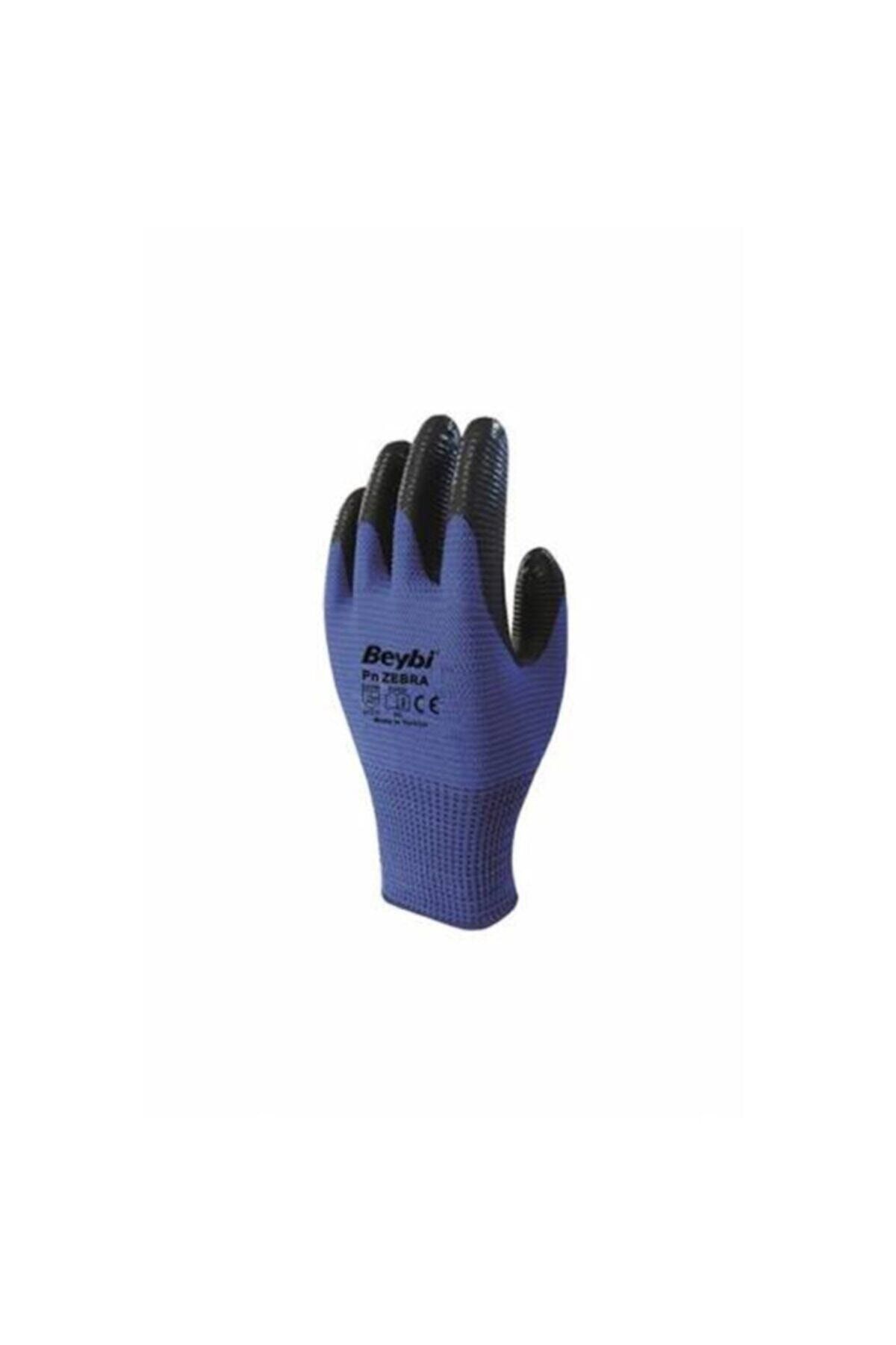 Beybi Nitril Poly Pnzebra 10 Beden Mavi Siyah Iş Eldiveni 12 Li Paket