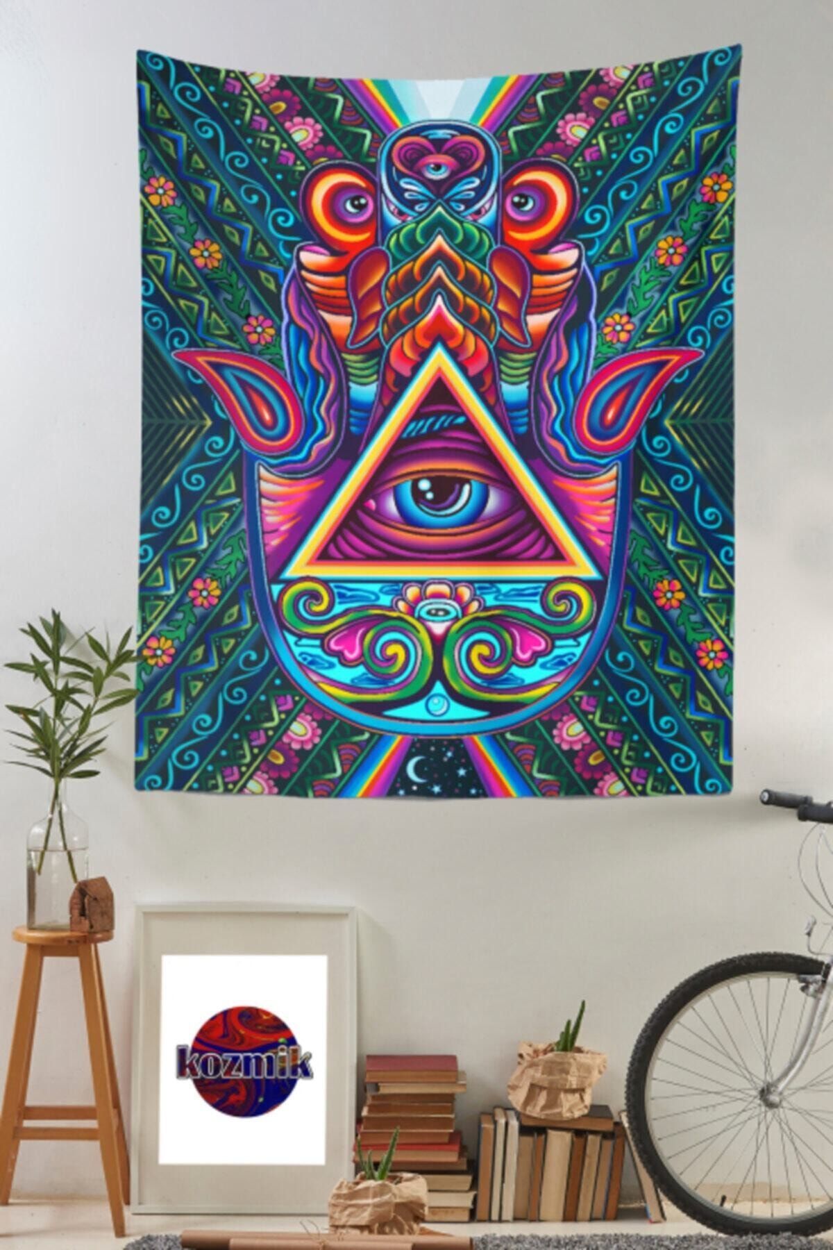Kozmik Tapestry Psychedelic Hamsa Duvar Örtüsü