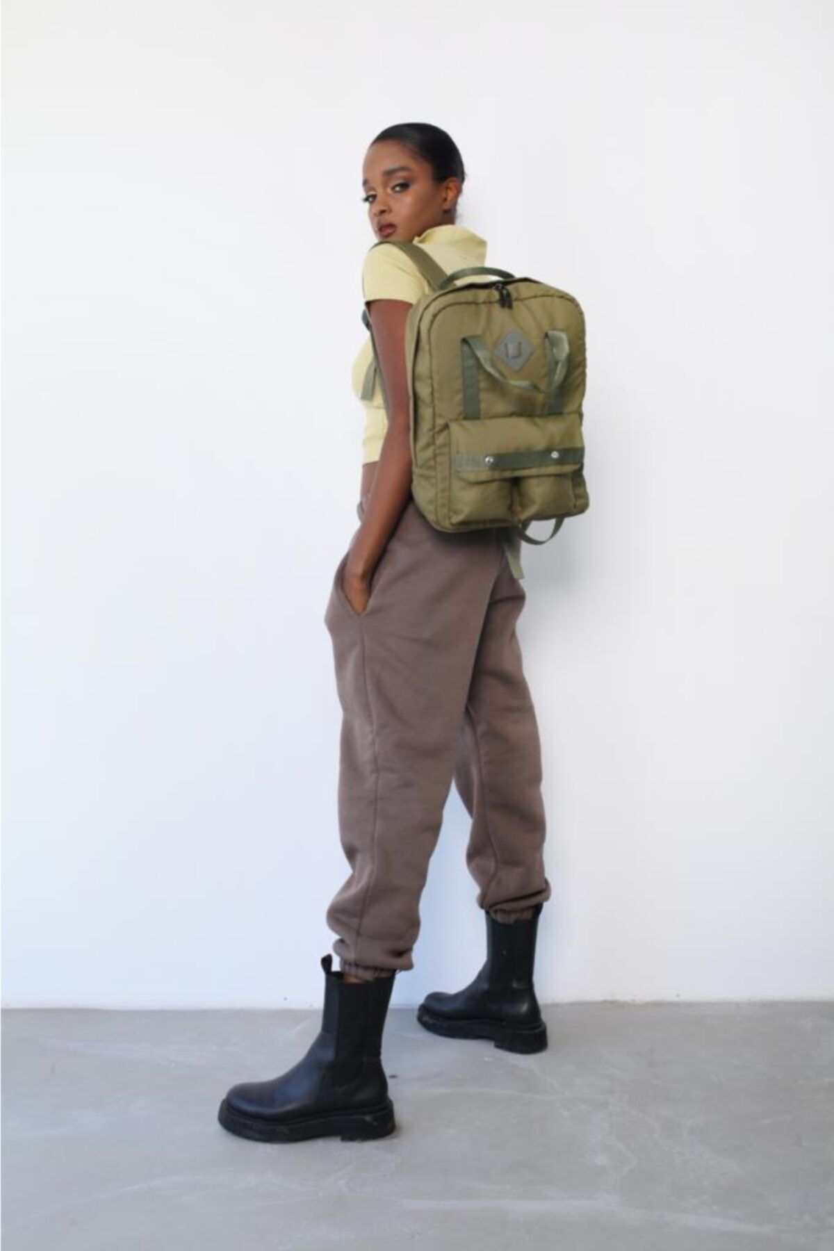 Shule Bags Unisex Çift Kulplu Sırt Çantası Shine Haki