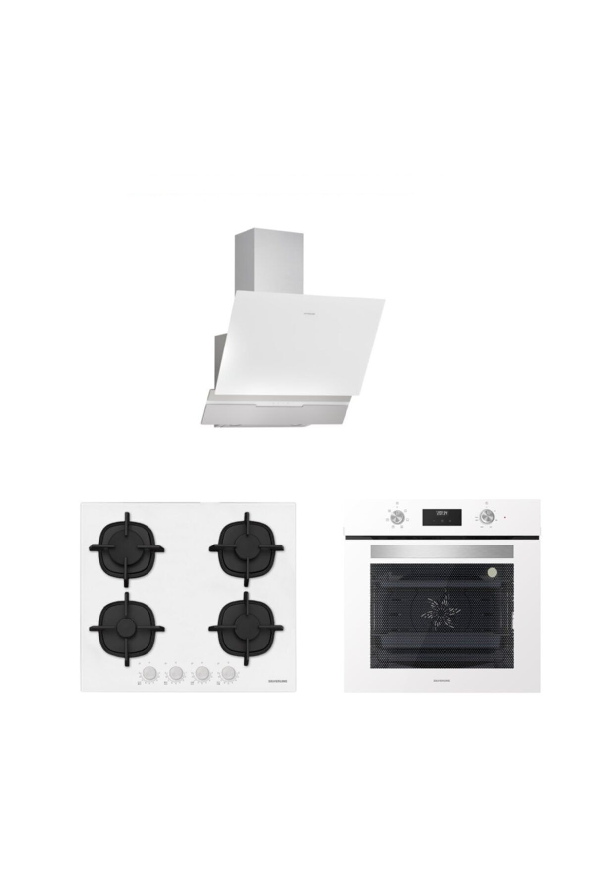 Silverline Beyaz Cam Ankastre Set (3450 Slım-lıne 60 Beyaz+cs5427w01+bo6502w02)