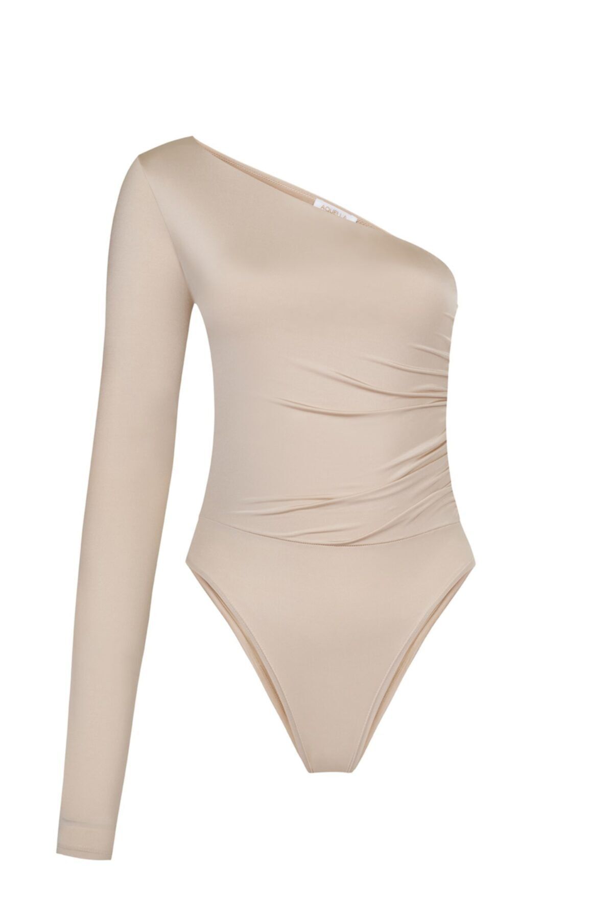 AQUELLA Asimetrik Büzgülü Krem Bodysuit