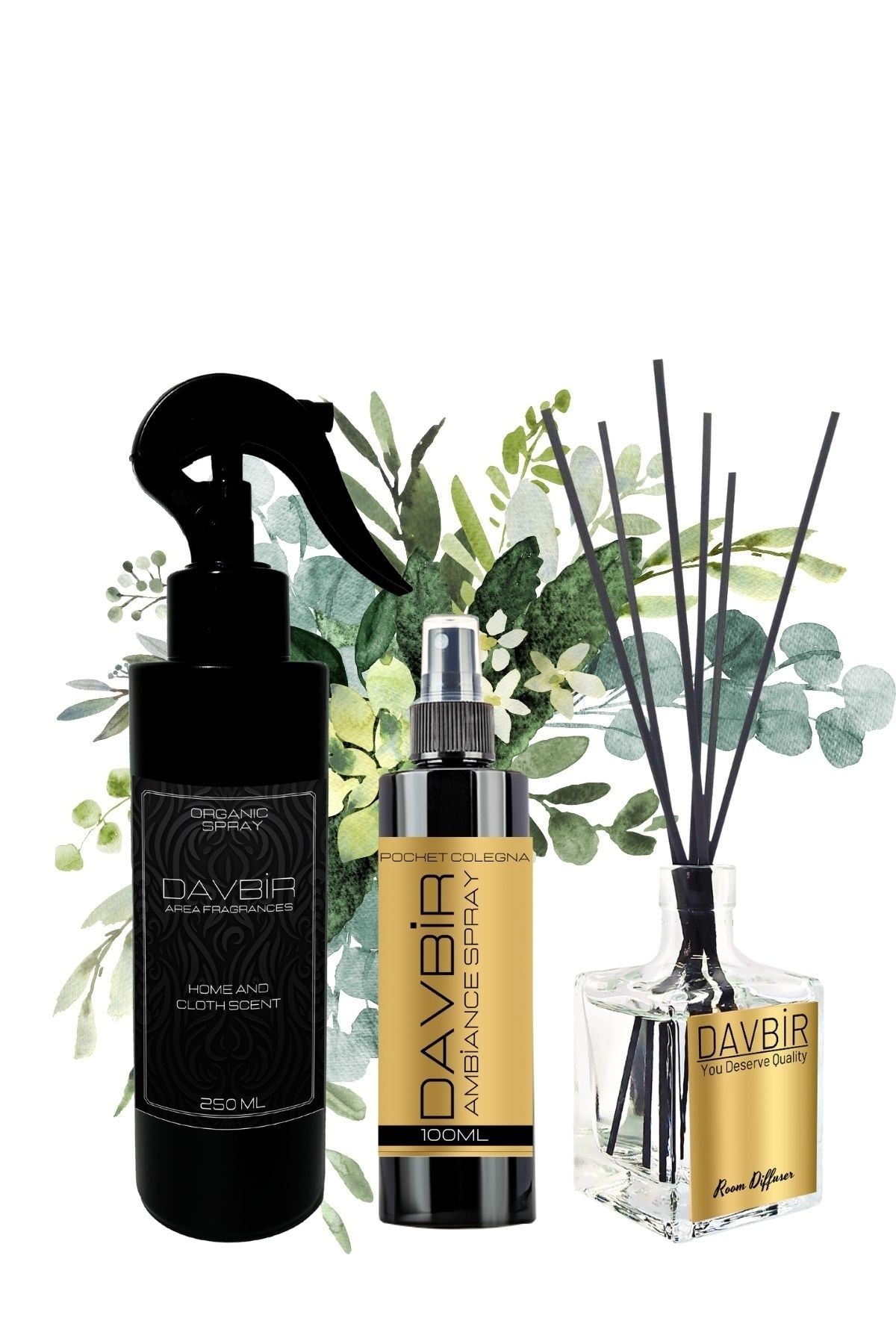 Davbir Okaliptüs Oda Parfümü 3’lü Set 250ml Oda Ve Kumaş Spreyi, 50 Ml Bambu Oda Kokusu, 100 Ml Kolonya