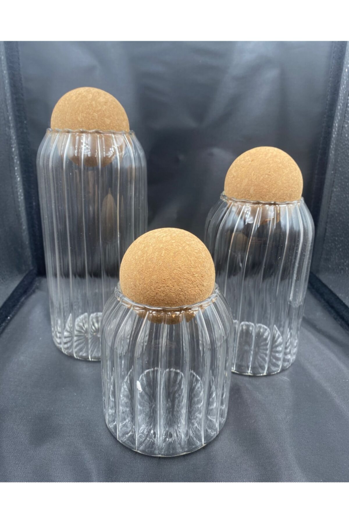 NİLÜFER HOME 3 Lü Mantar Kapaklı Cam Kavanoz Seti
