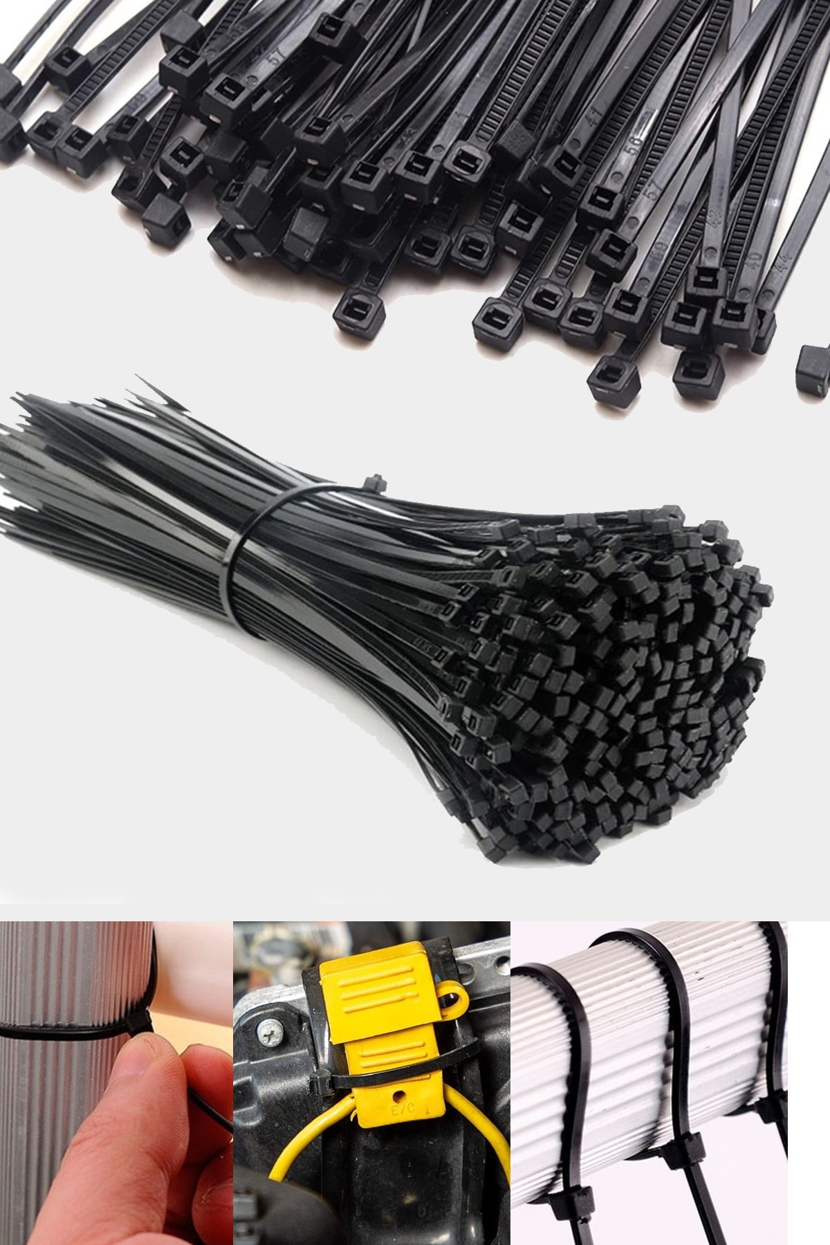 Uniquem 100 Adet Siyah Plastik Kelepçe Cırt Kablo 4,8 20cm Uzunluk