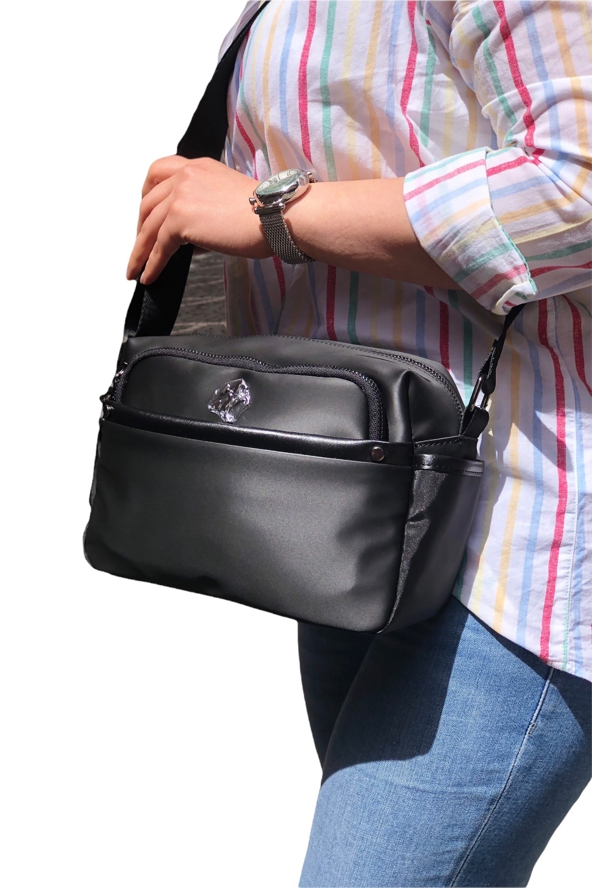 NAS BAG'S Saten Kumaş Çok Bölmeli,hafif Yan Çapraz Çanta