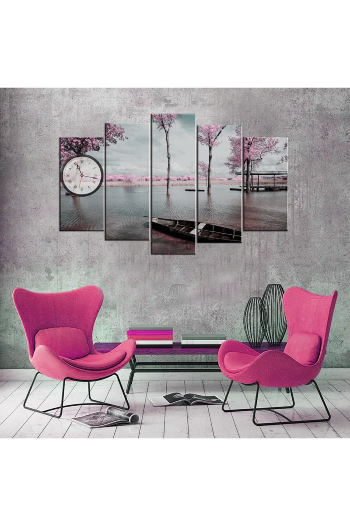 sihirliodalar Kano 5 Parçalı Mdf Tablo Saat