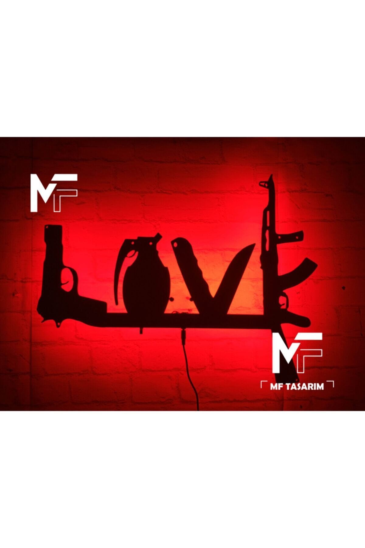 MF TASARIM Love Rgb Led Işıklı Ahşap Mdf Dekoratif Tablo