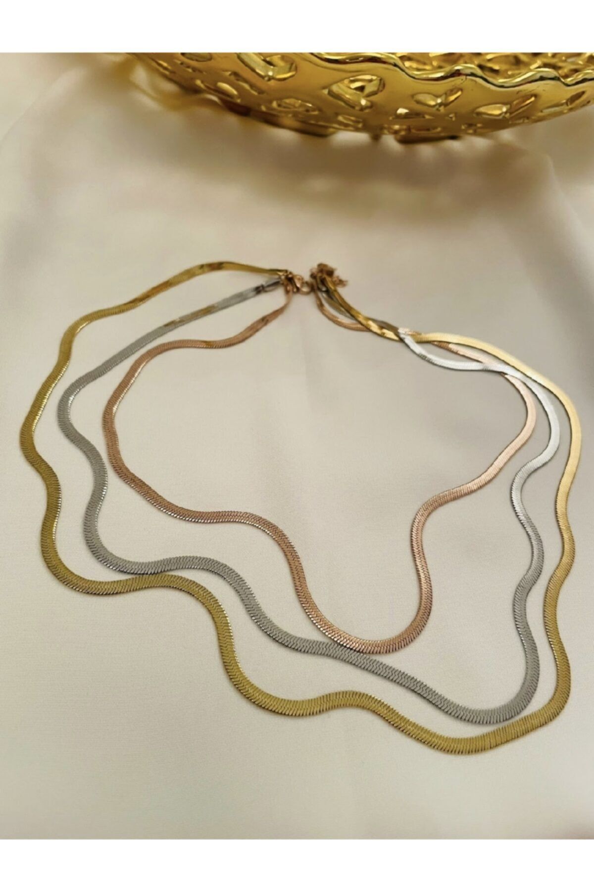 sedaaccessories Çelik Rose-silver-gold 3'lü Italyan Ezme Kolye