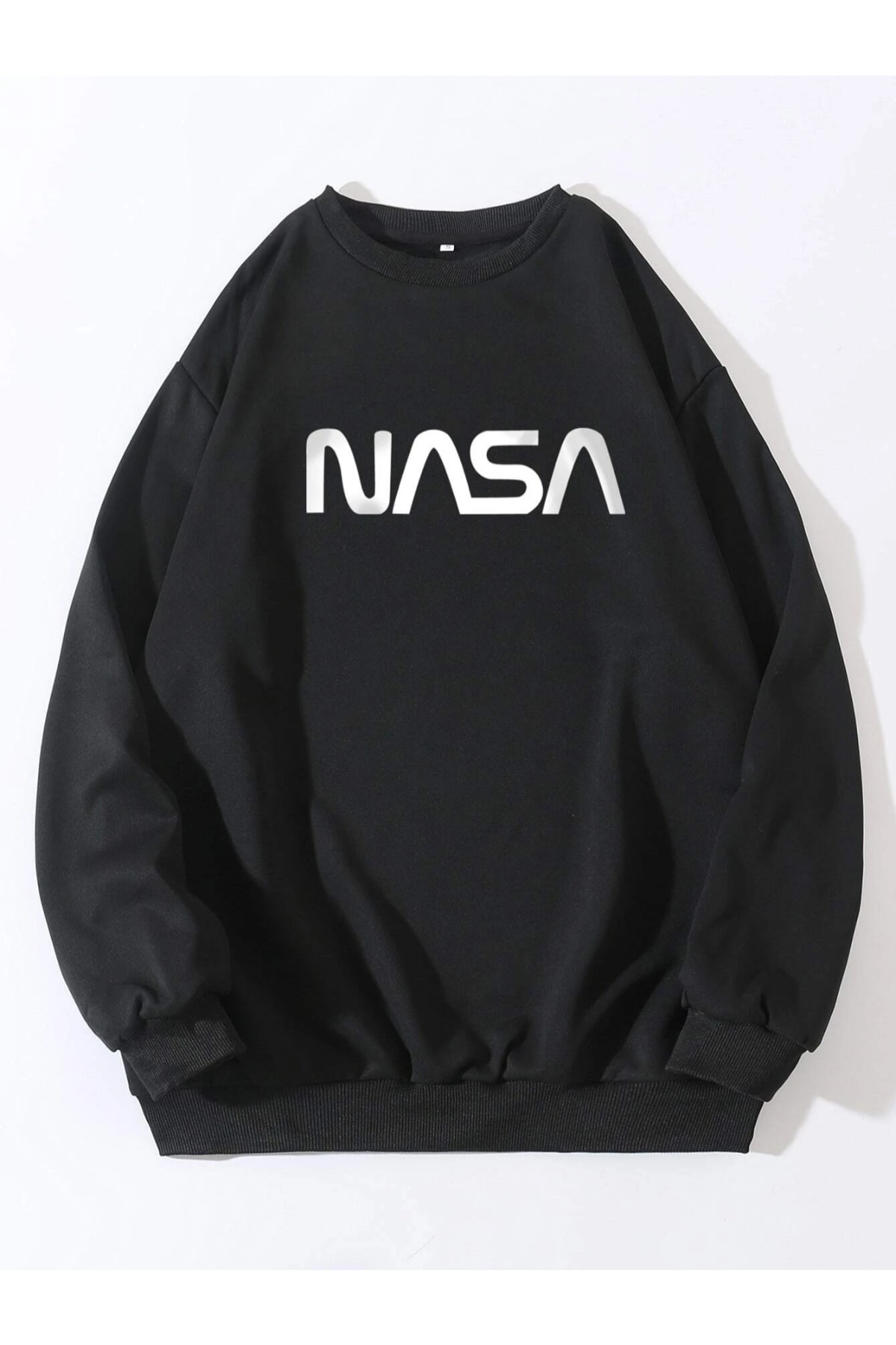 MANCY Unisex Siyah Nasa Bisiklet Yaka Sweatshirt
