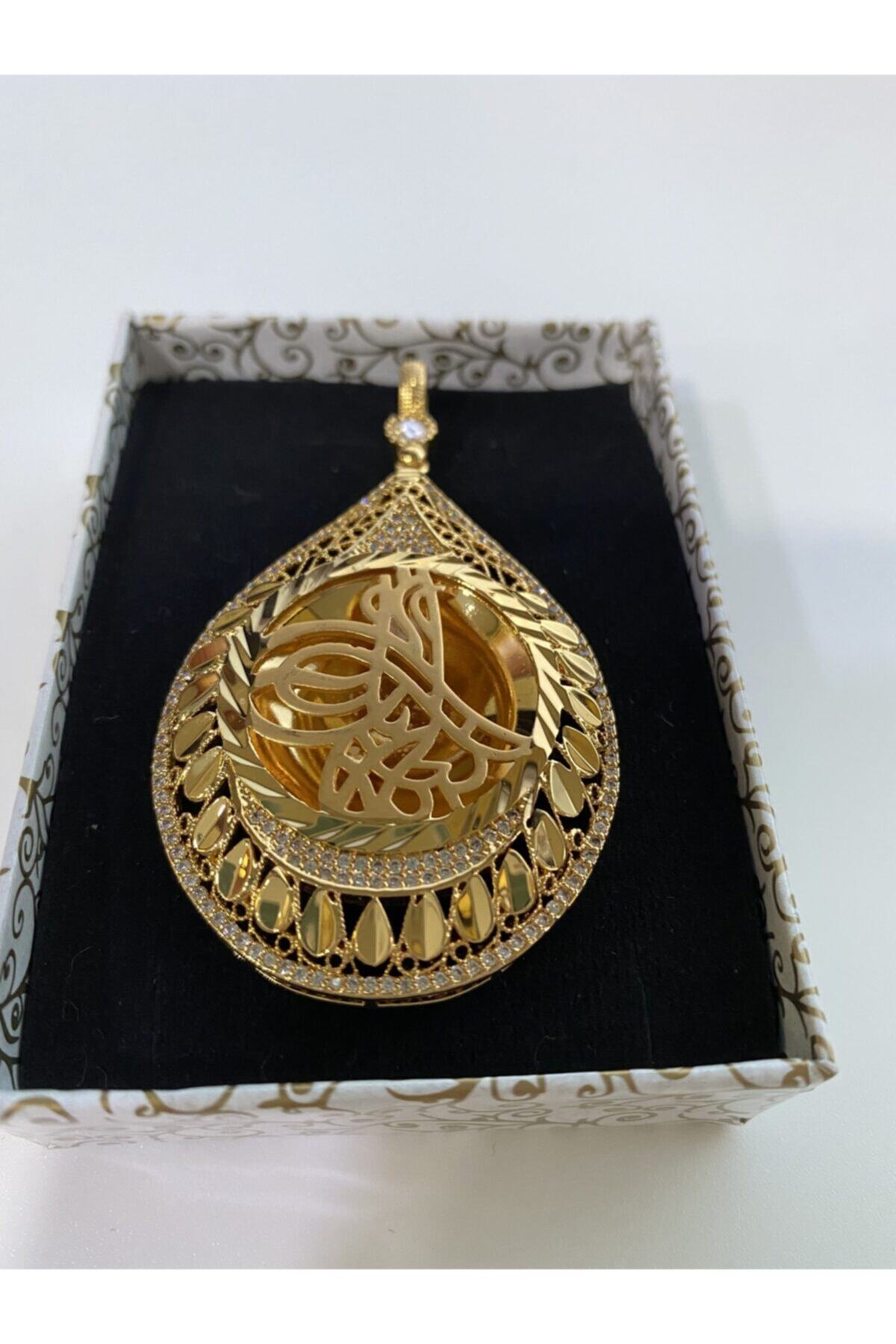 Jh Jewelry 22 Ayar Altın Kaplama Etrafı Pullu Tuğralı Kolye Ucu