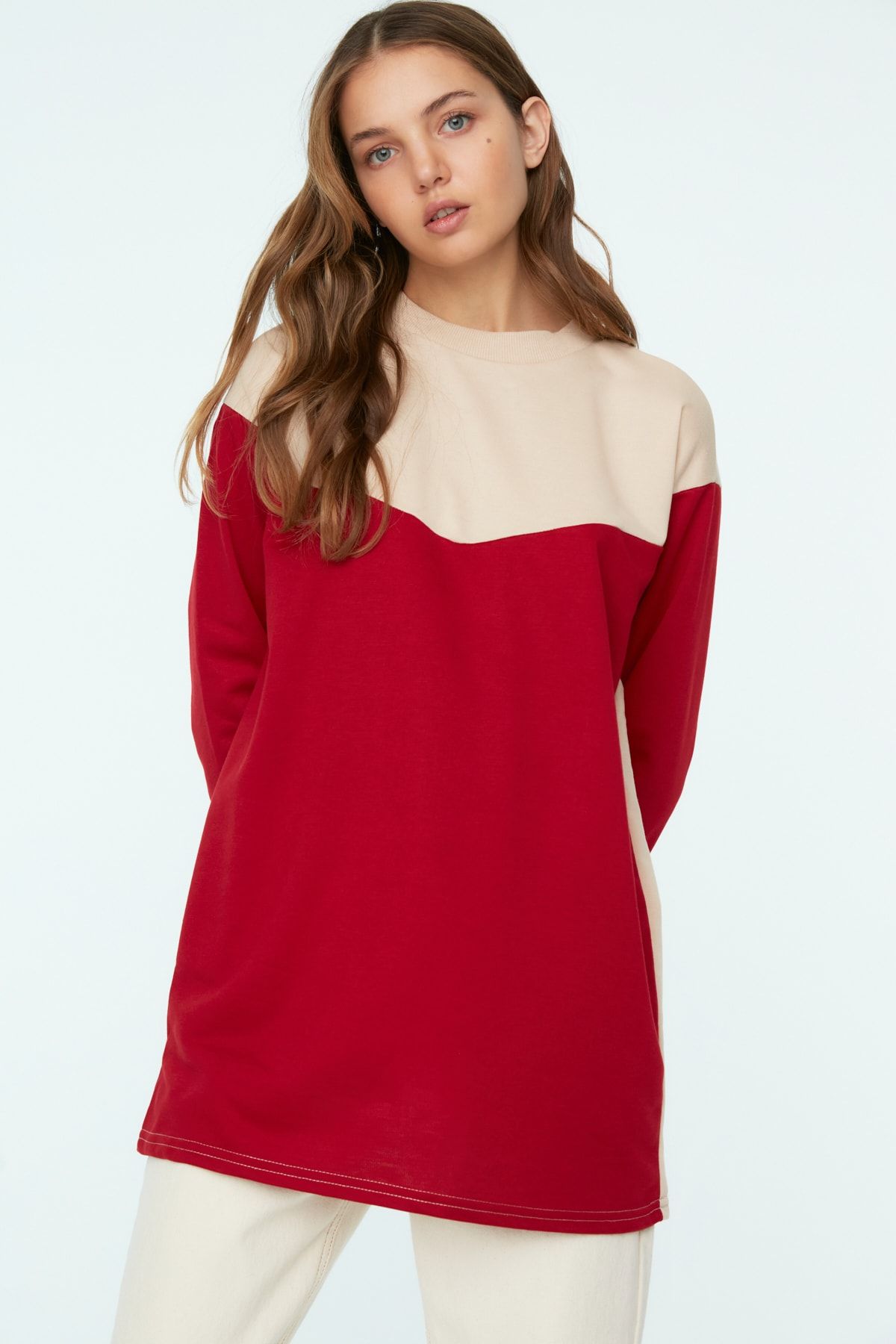 Trendyol Modest Bej Bisiklet Yaka Örme Sweatshirt TCTSS22TW0027