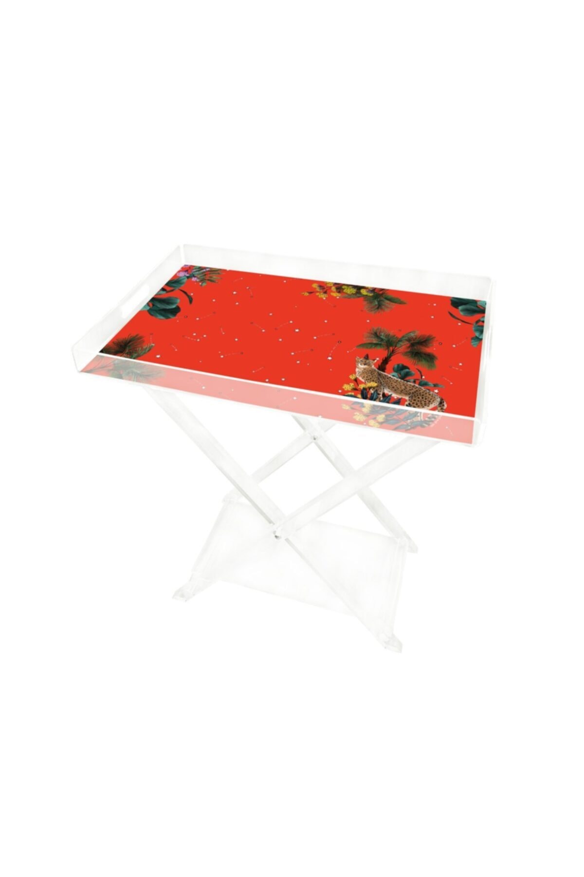 VİTELLİ Wonderland Turuncu Leopar 60x40 Pleksi Sehpa