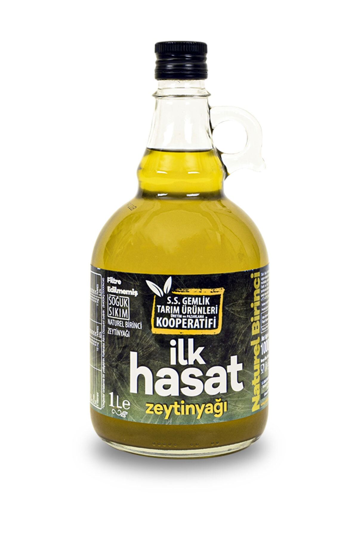 Gemlik Zeytin Kooperatifi Ilk Hasat Soğuk Sıkım Zeytinyağı 1 Litre Galon Cam Şişe