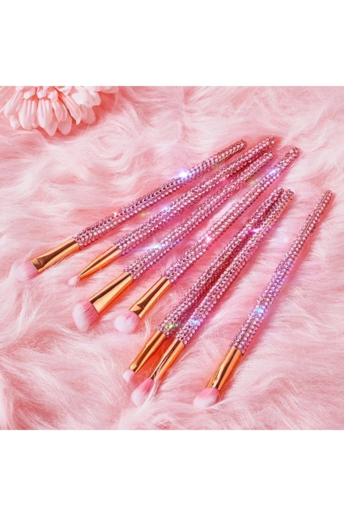 EDA LUXURY BEAUTY 7'li Diamond Özel Gold Kristal Taşlı Altın Göz Farı Makyaj Fırçası Seti Süslü Eyeshadow Makeup Brush