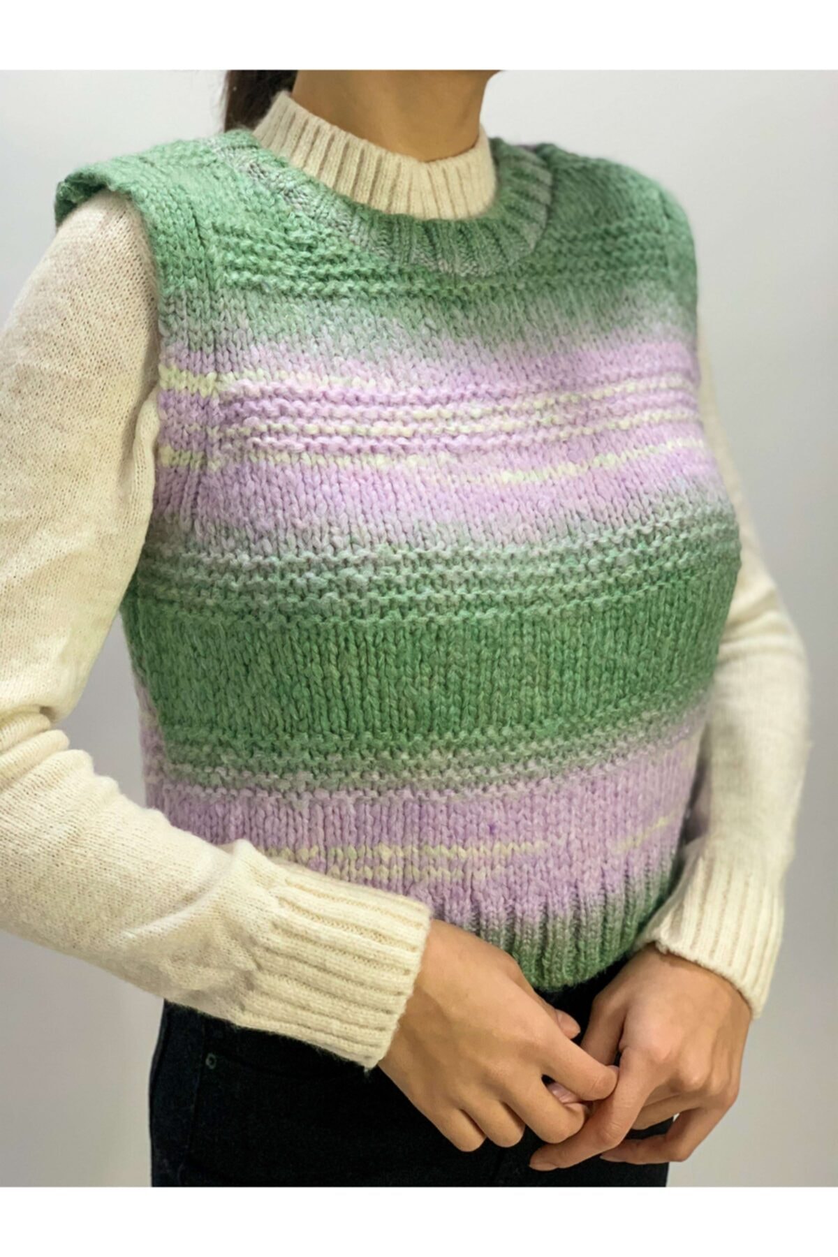 TARZ MARKA SEMİH Kadın Renkli Örme Crop Süveter