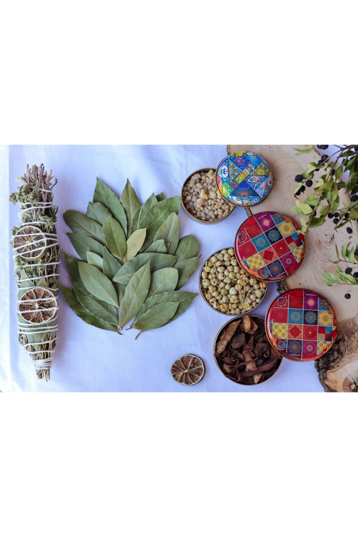 EGEDOLU NATURAL Tütsü Seti-aromatik Tütsü Demeti, Üzerlik, Günlük Reçinesi, Günlük Buhuru, Defne Yaprağı