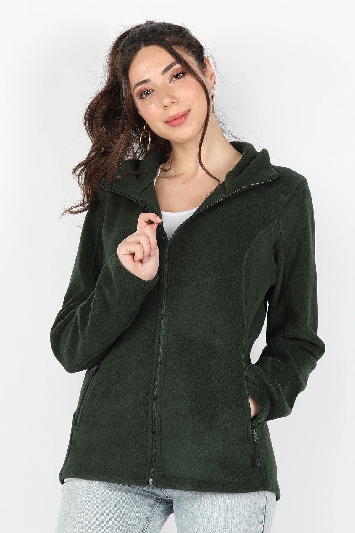 BALİNS Kadın Balıkçı Fermuarlı Polar Sweatshirt Yeşil