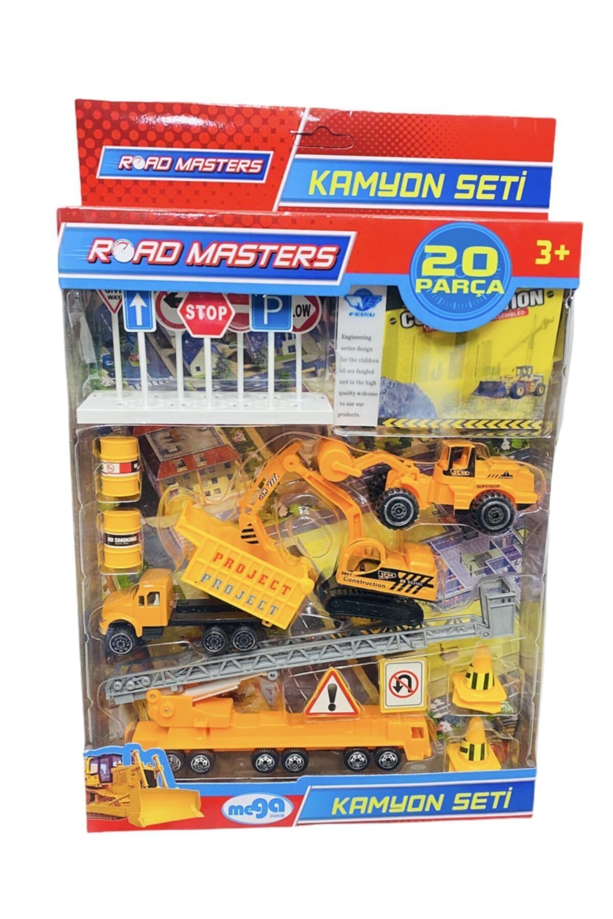 toysandmore Kepçe Kamyon Yol Düzleştirici Gri Vinç Inşaat Araçları Seti 20 Parça
