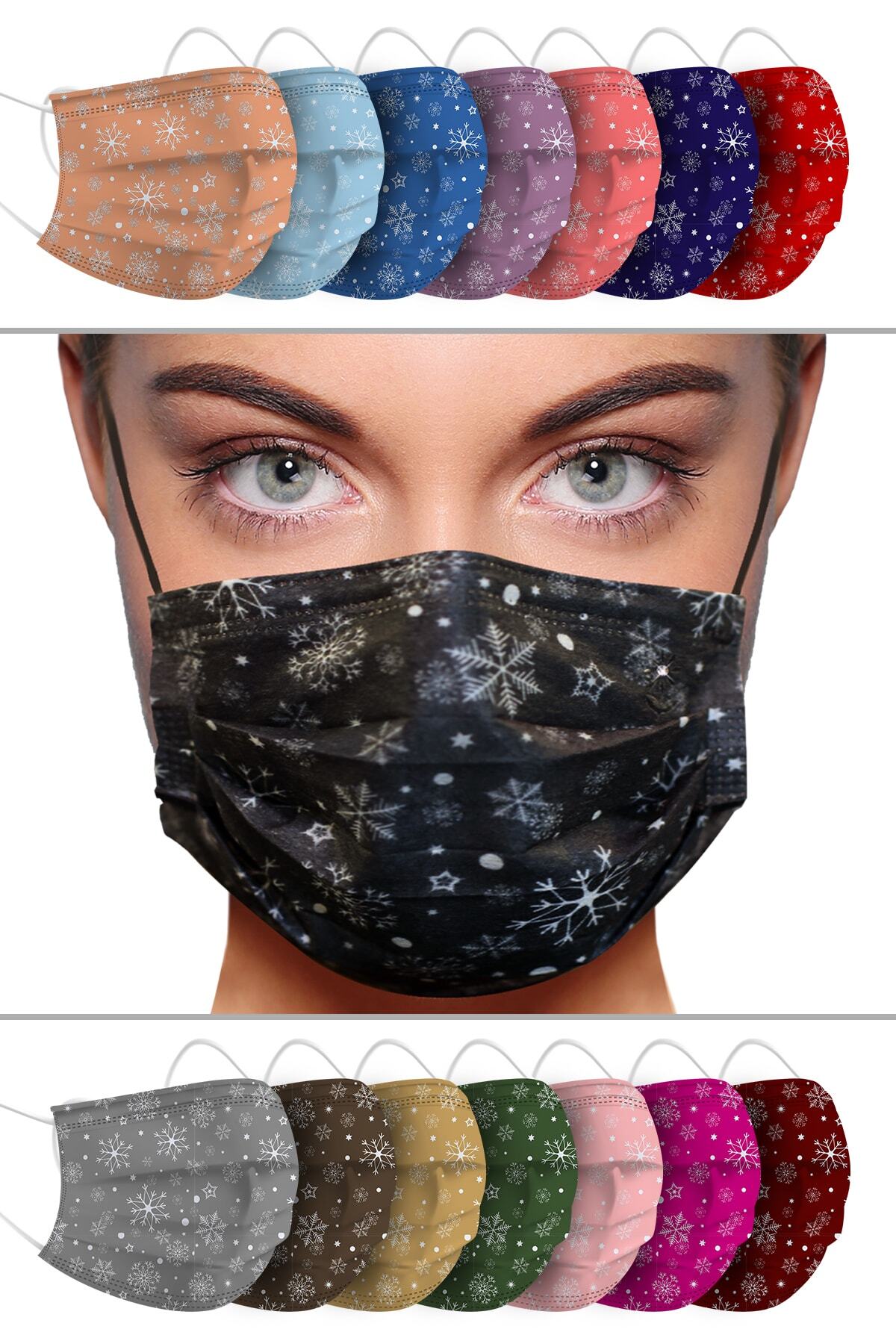 BlueDaisyMask Siyah Kar Taneli 50 Adet 3 Katlı Telli Kokusuz Meltblown Filtreli Koruyucu Yüz Maskesi