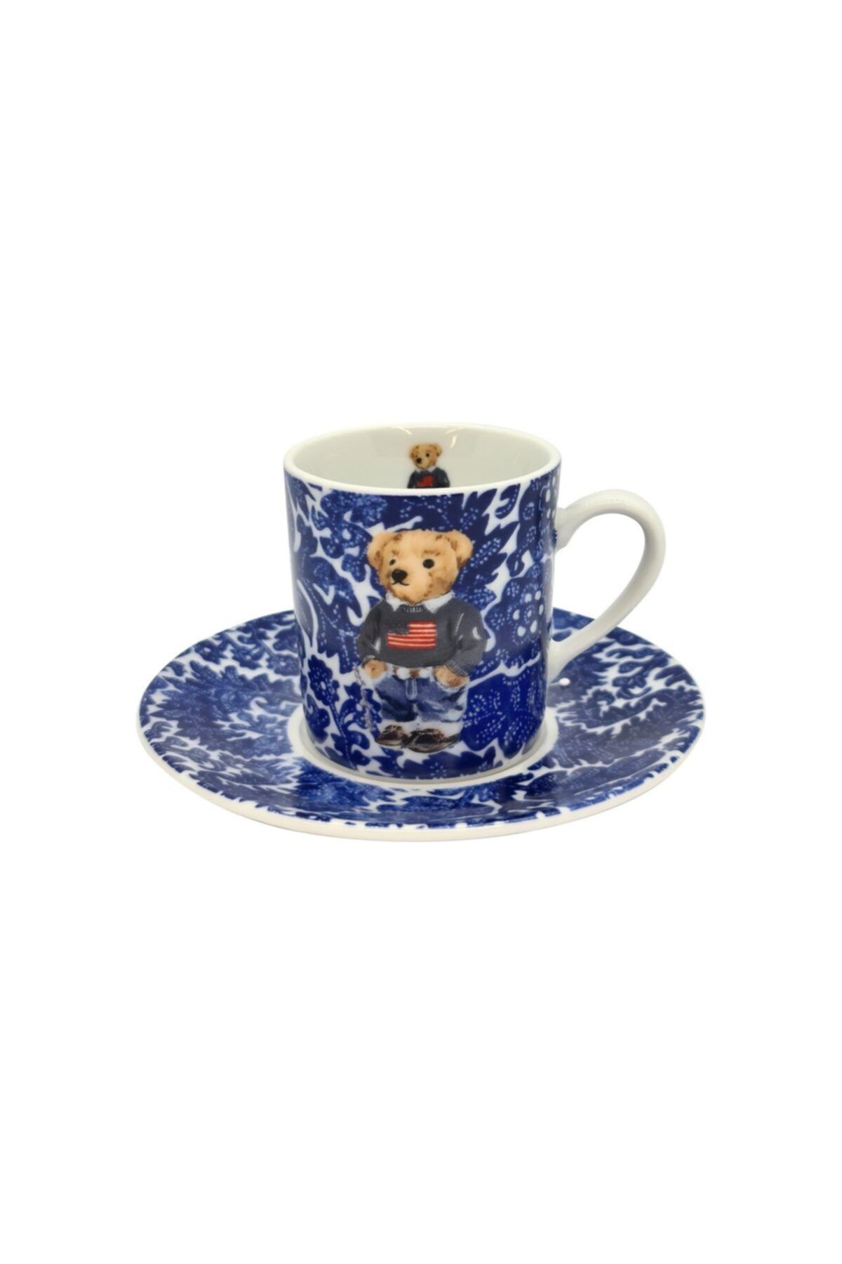 VİTELLİ Lacivert Beyaz Teddy Bear Porselen Kahve Fincanı
