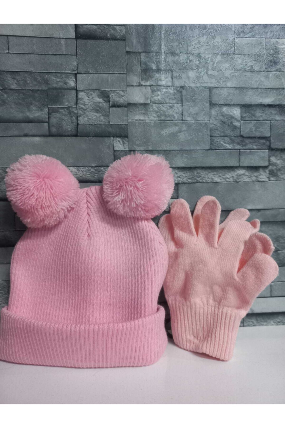 NATUREL Kız Çocuk Pembe Bere Eldiven Set