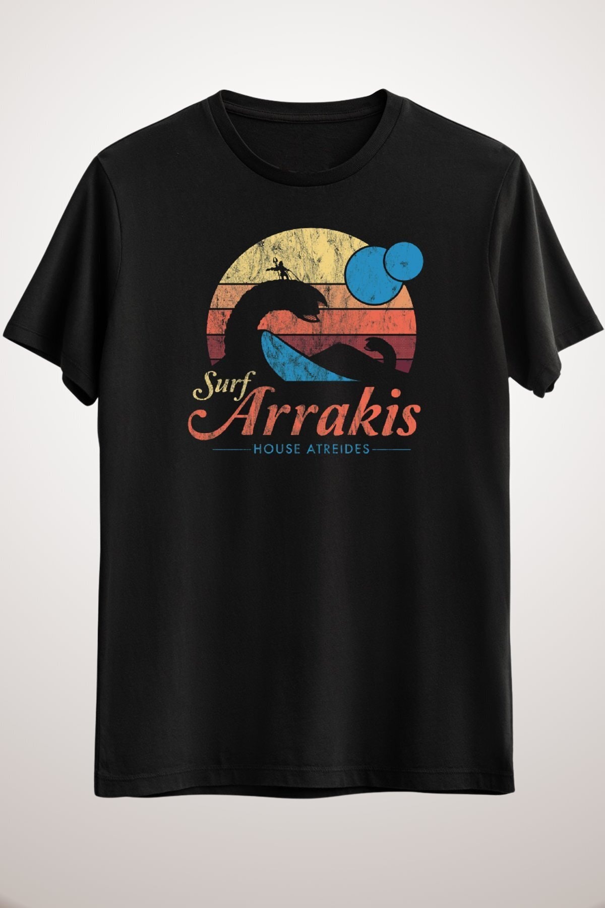 İLA Tshirt Unisex Siyah Visit Arrakis - Vintage Distressed Surf - Dune - Sci Fi Essential T-shirt