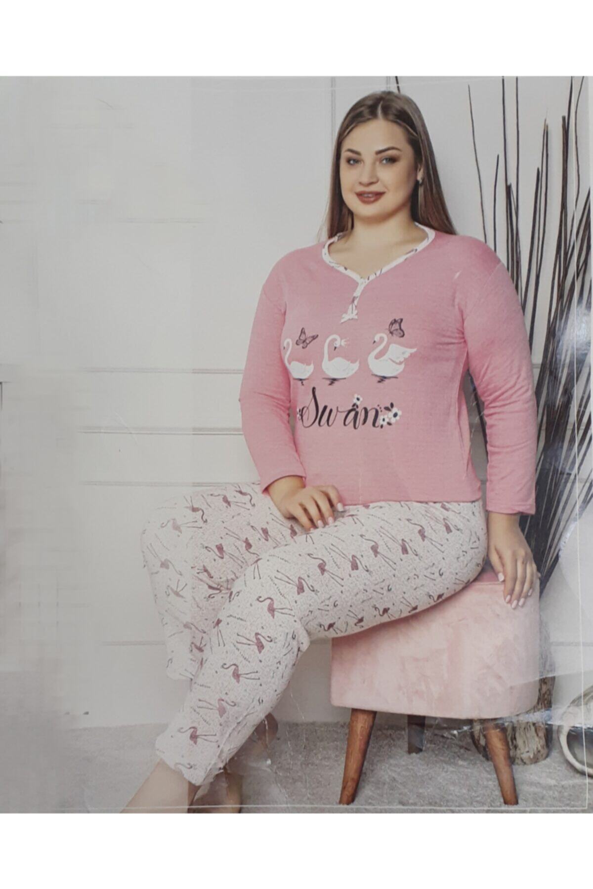 ZENS Kadın Pembe Büyük Beden Pijama Takımı