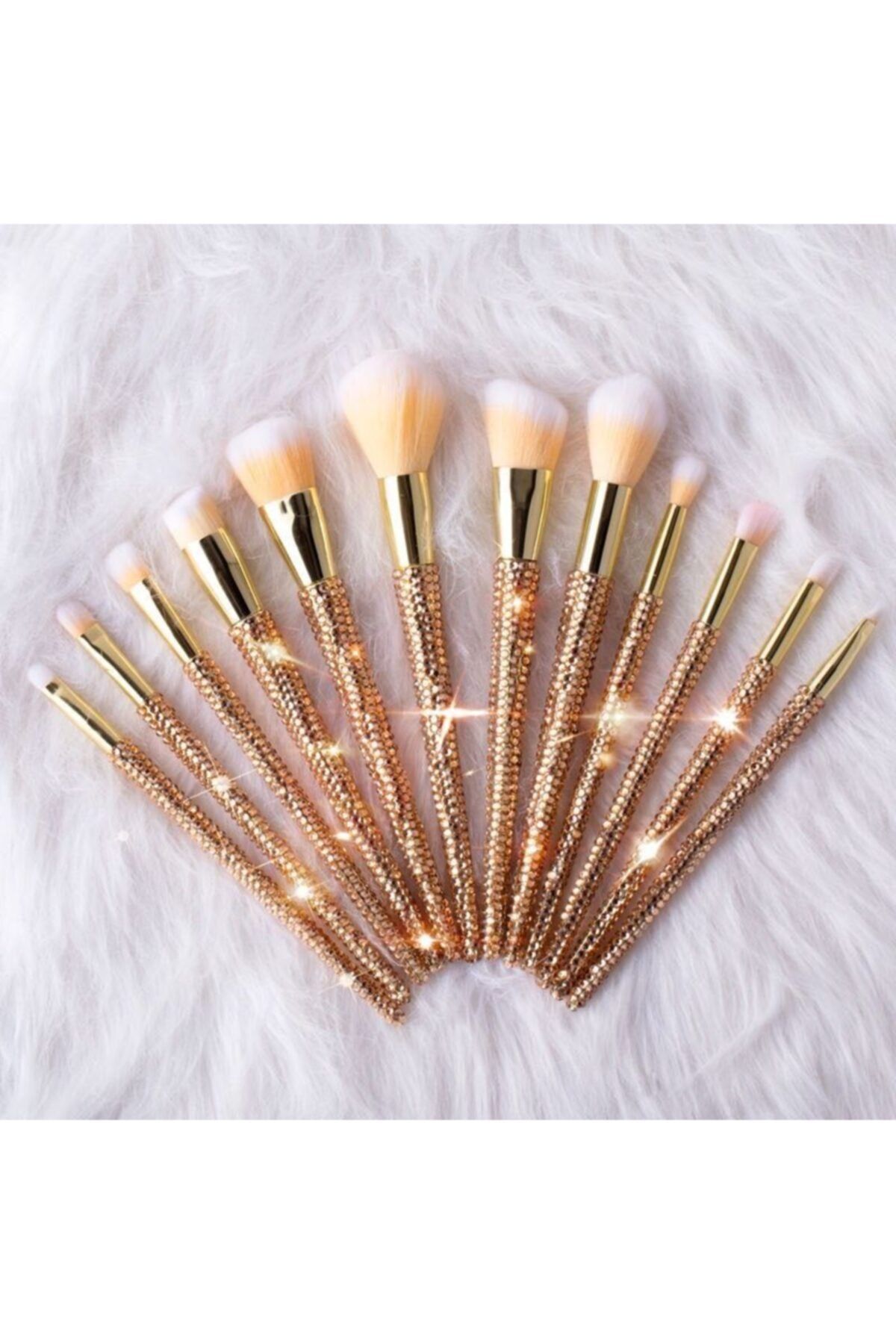 EDA LUXURY BEAUTY 12'li Diamond Özel Kristal Taşlı Büyük Yüz & Göz Farı Makyaj Fırçası Seti Süslü Makeup Brushes