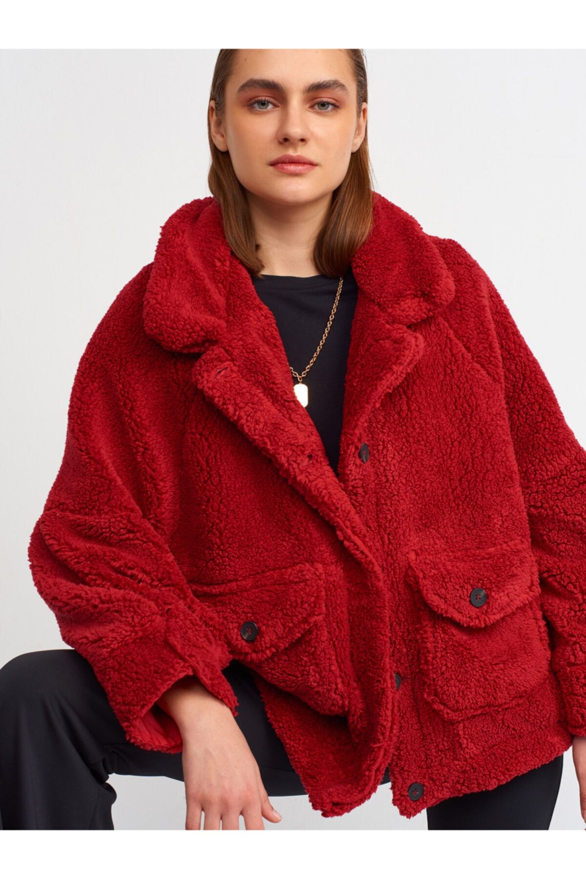 Dilvin 6821 Peluş Mont-k.kırmızı