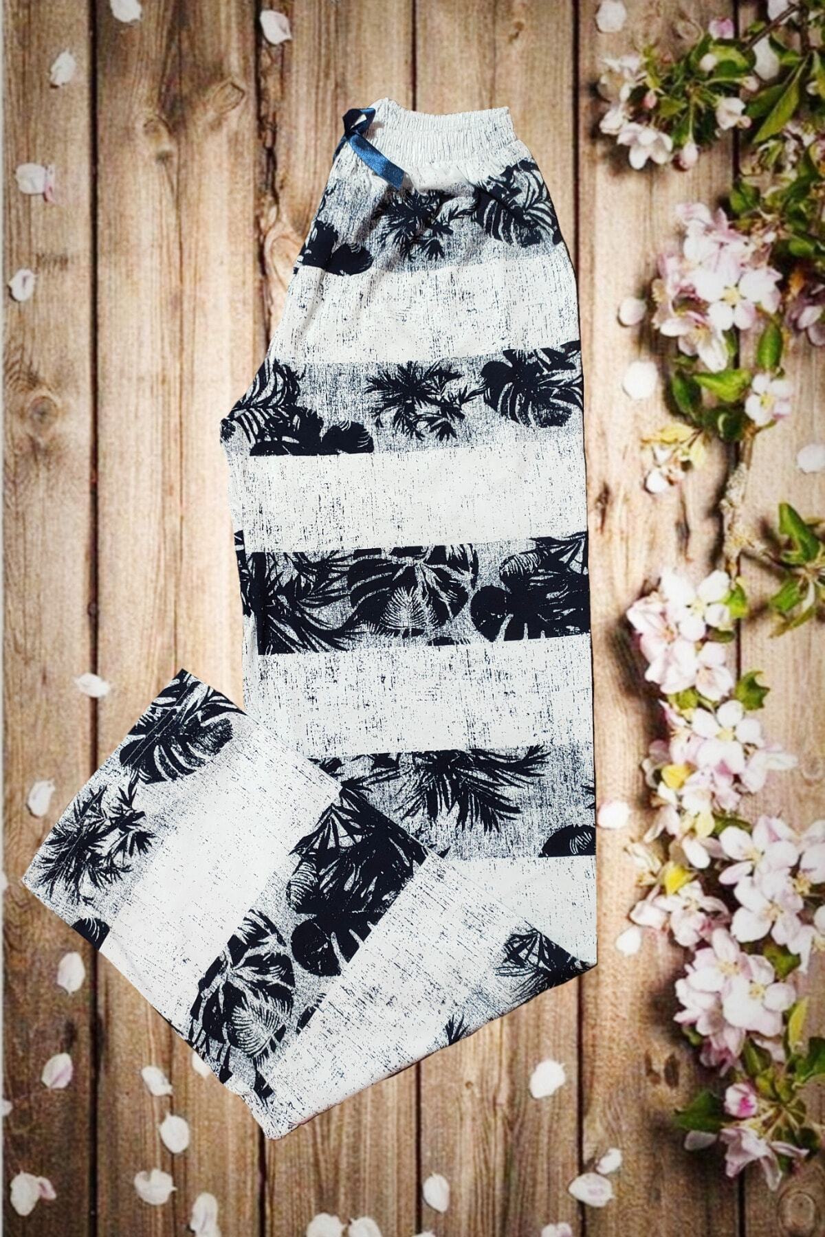 Usds Butik Tropik Yaprak Desenli Kadın Penye Pijama Altı