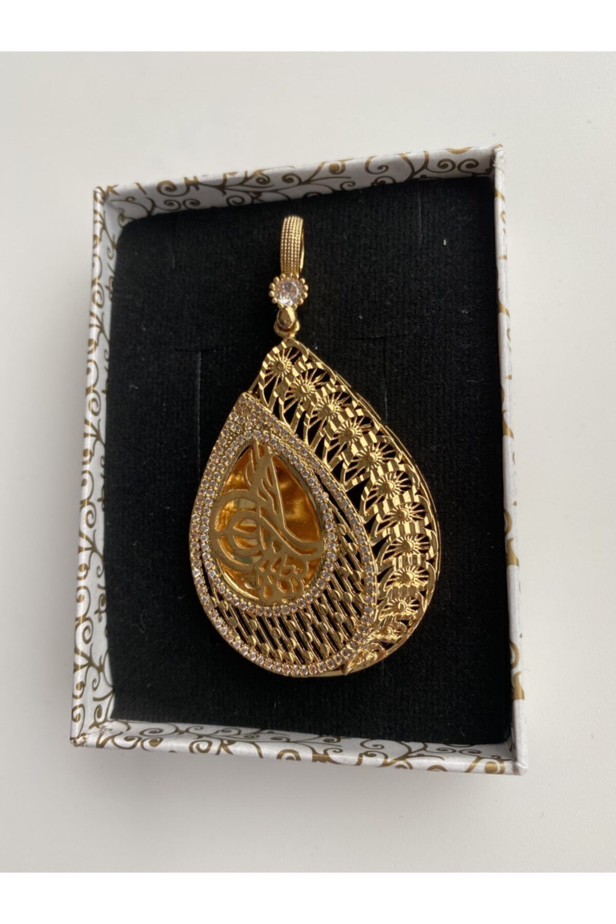 Jh Jewelry 22 Ayar Altın Kaplama Lüks Zirkon Taşlı Tuğralı Kolye Ucu