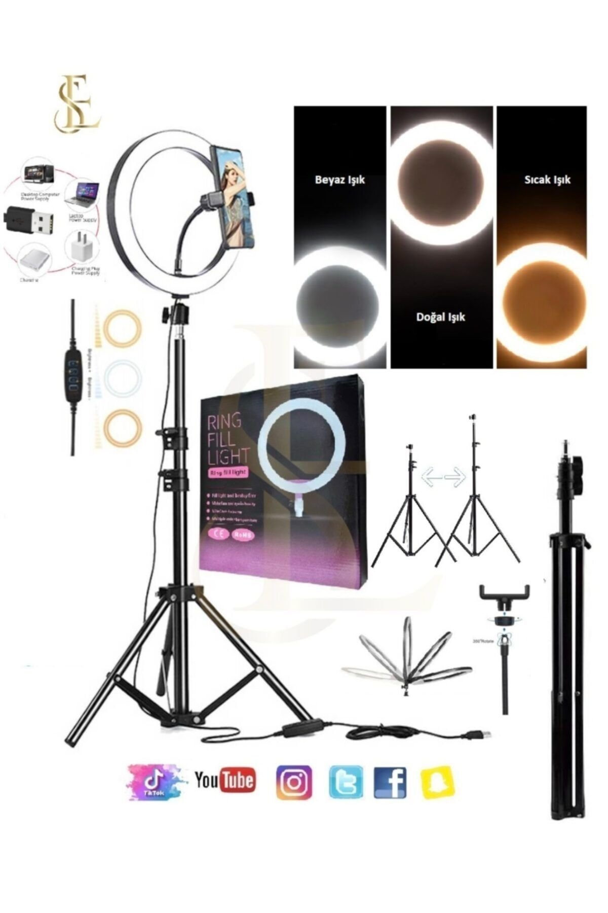 EN SİGA 120 Led Ring Lıght Influencer Youtuber Tiktok Telefon Tutucu Makyaj Işığı 10 Inç 2.1 Mt Trıpod