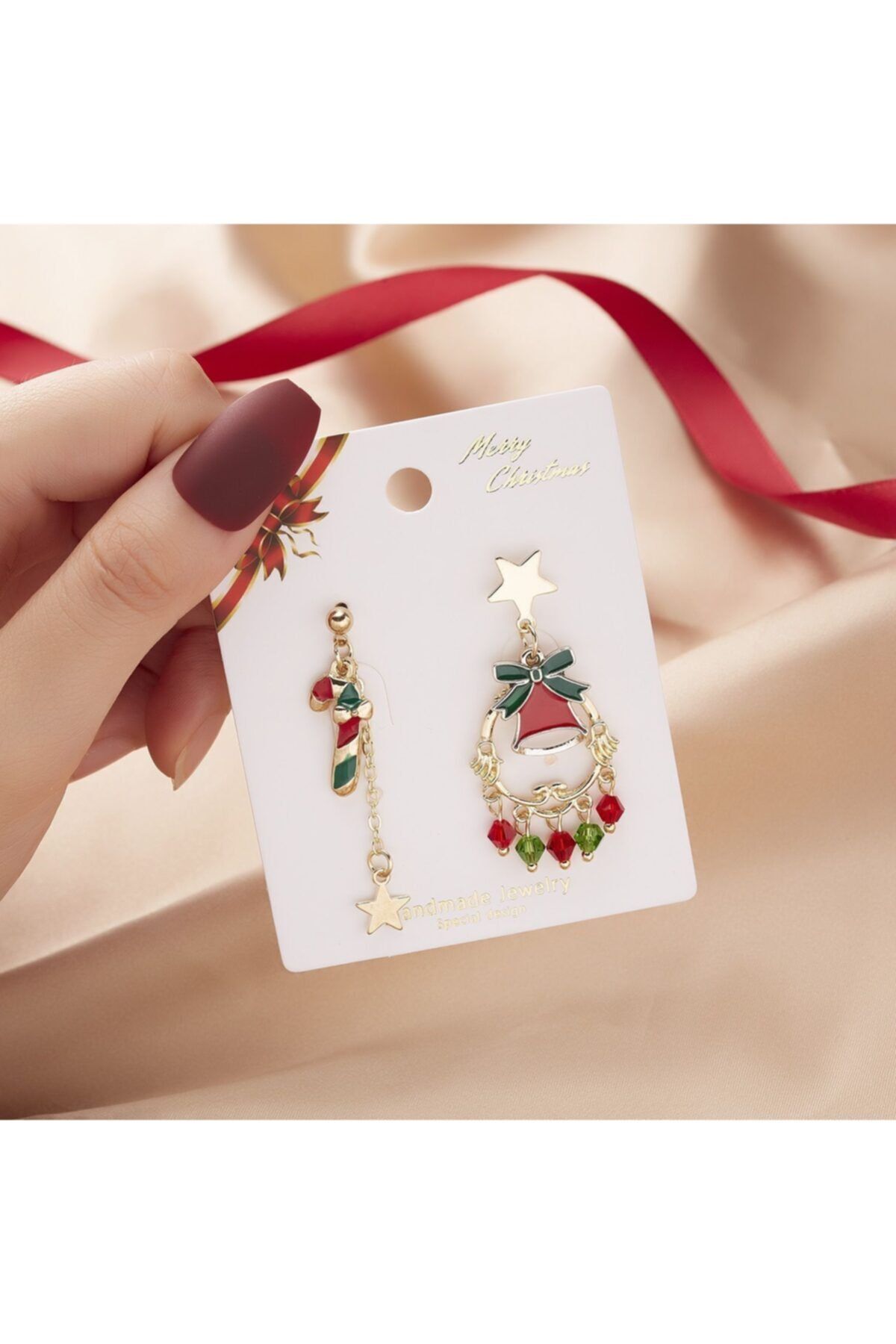 Bear&Pear Kadın Yılbaşı Baston Şeker Figürlü 2'li Küpe