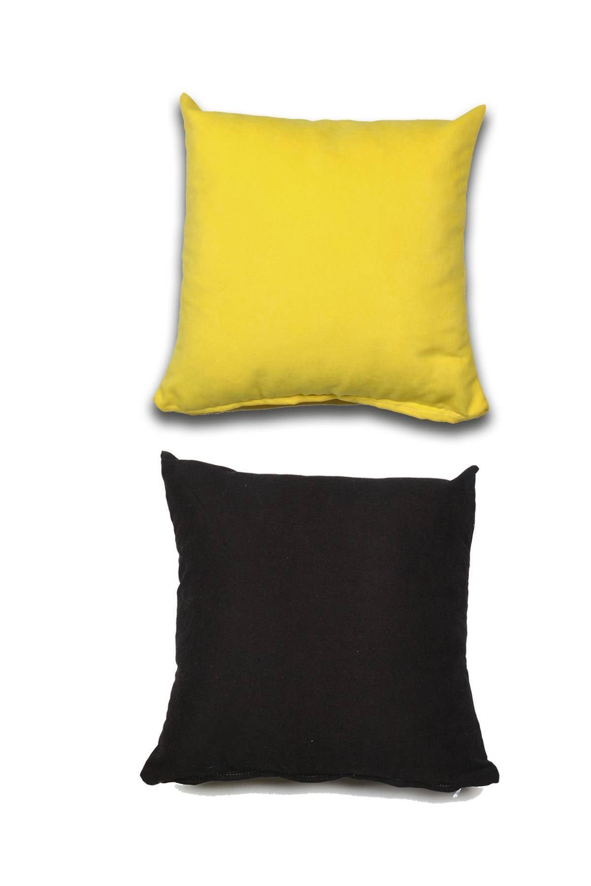 Royaleks 2 Adet Süet Kırlent Minder Kılıfı 40x40cm Sarı Siyah