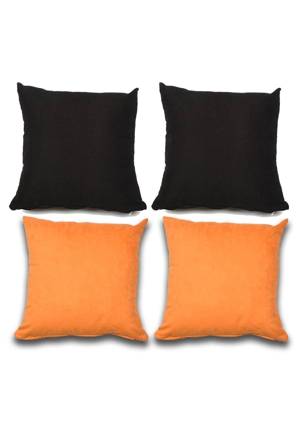 Royaleks 4 Adet Süet Kırlent Minder Kılıfı 40x40cm Siyah Turuncu