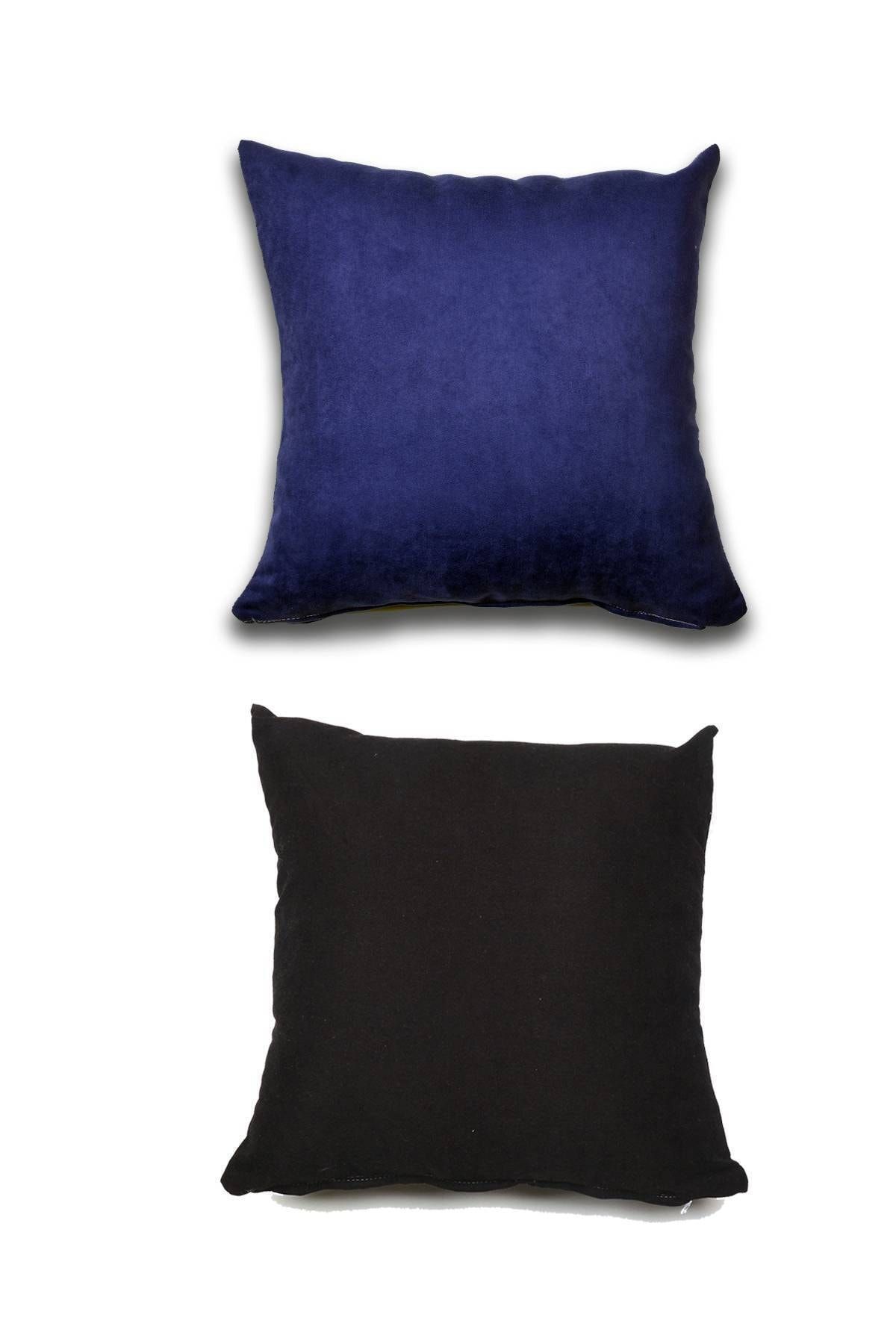 Royaleks 2 Adet Süet Kırlent Minder Kılıfı 40x40cm Saks Mavisi Siyah
