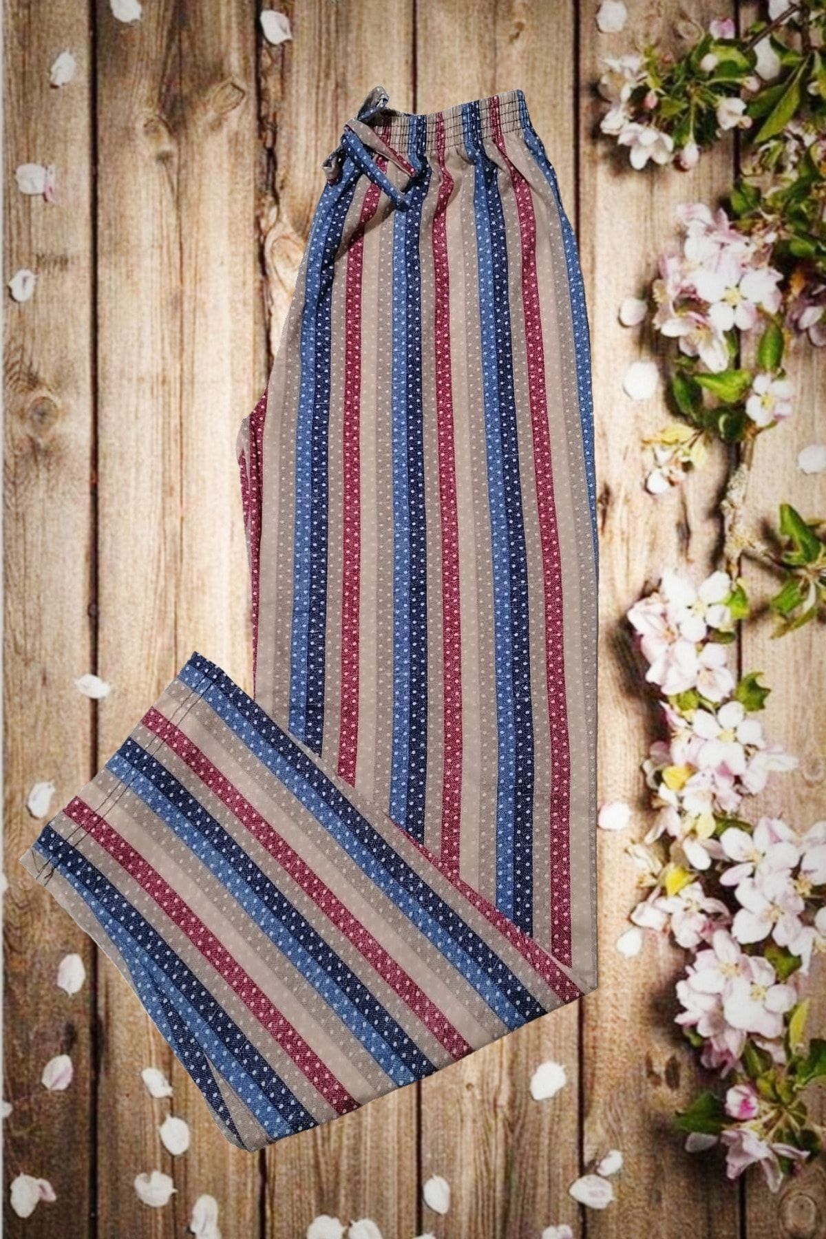Usds Butik Puantiyeli Çizgili Kadın Penye Pijama Altı