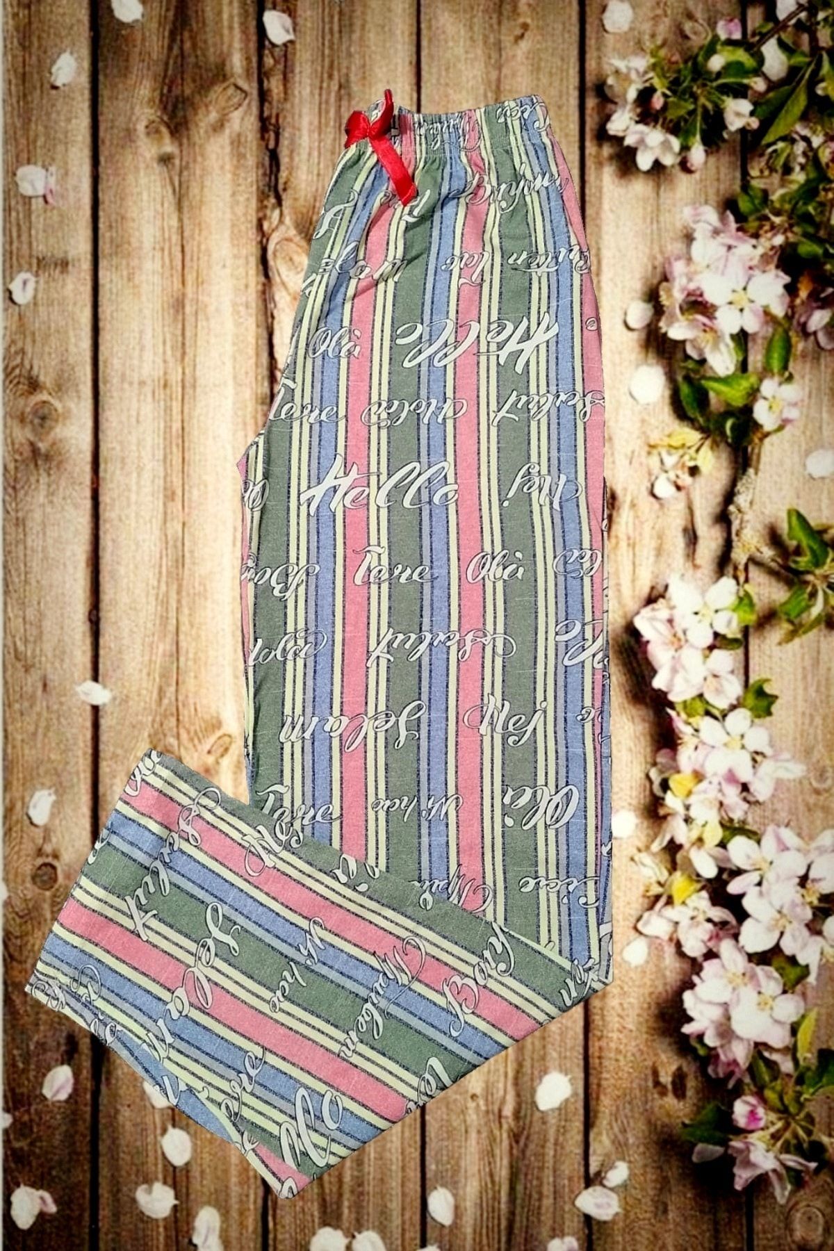 Usds Butik Yazılı Ve Çizgili Bayan Penye Pijama Altı