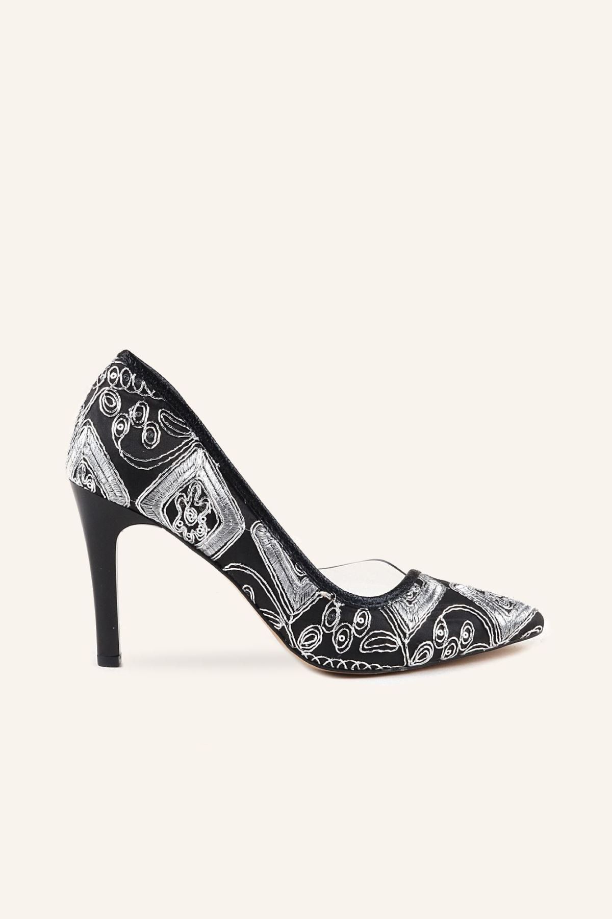 MARCATELLI Siyah Saten Nakışlı Nüans Stiletto
