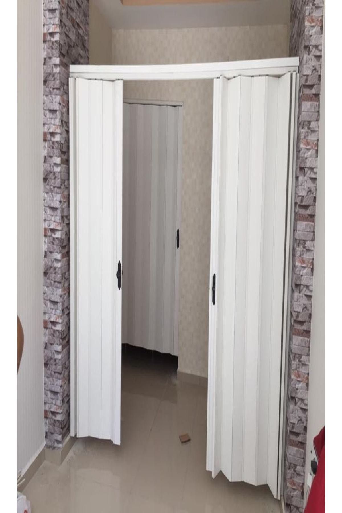 ERİKMANN Akordiyon Katlanır Kapı 72cm H220 Beyaz Çift Açılım Pvc